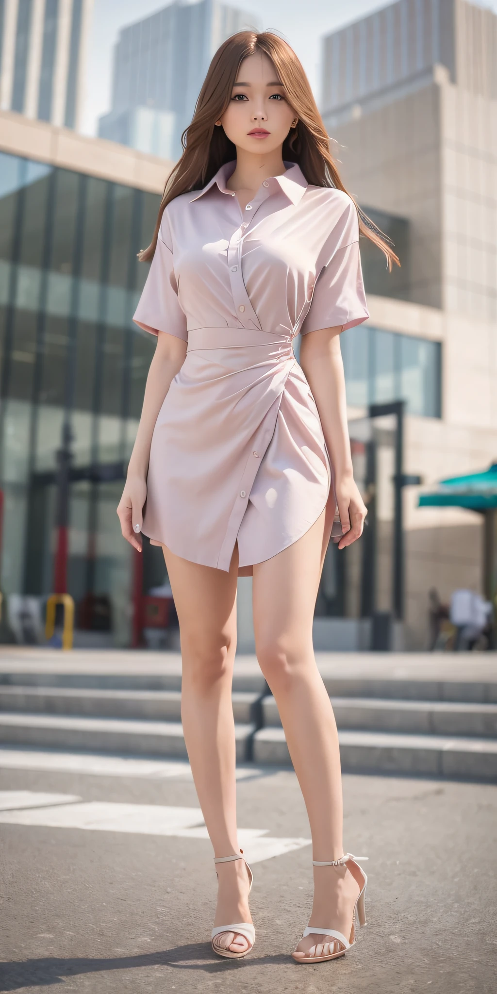 mix4, 20d, solo, long_hair, shirt, dress, high_heels,full_body, look_at_viewer, (8k, RAW photo, best quality, masterpiece:1.2), (realistic, photo-realistic:1.37), professional lighting, photon mapping, radiosity, physically-based rendering,