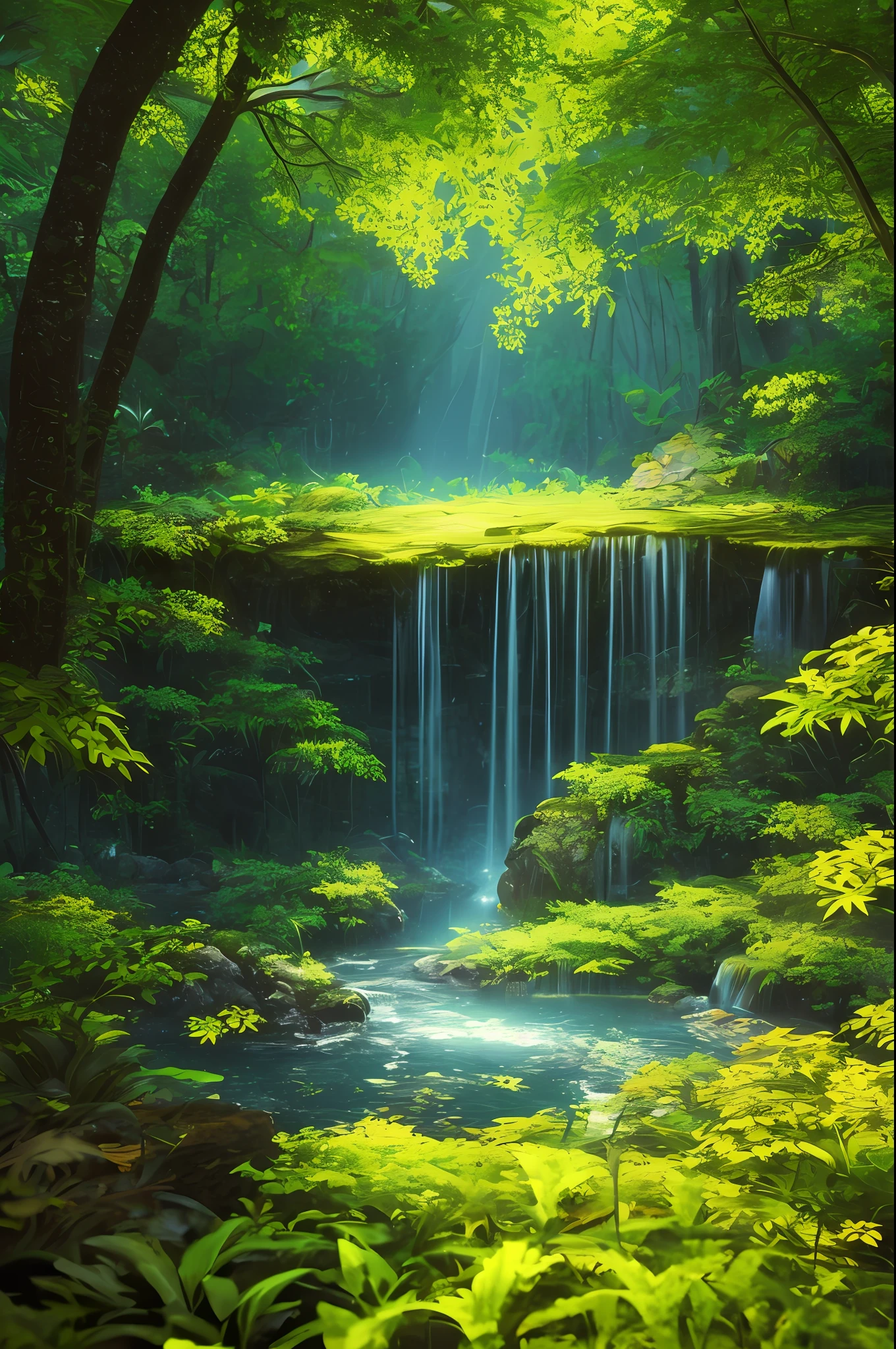 A masterpiece, the best quality, stunning reflections, the best reflections ever. (very detailed CG unity 8k wallpapers), (best quality), (best illustrations), (best shadows), forest theme with natural elements. Tall trees, quiet streams, small glowing mushrooms surrounded by delicate leaves and branches, with fireflies and glowing particle effects,, (natural elements), (jungle theme), (leaves), (twigs), (fireflies), butterflies, (delicate leaves), (glow), (particle effects). , Isometric 3D, Octane Rendering, Ray Traced, Super Detailed