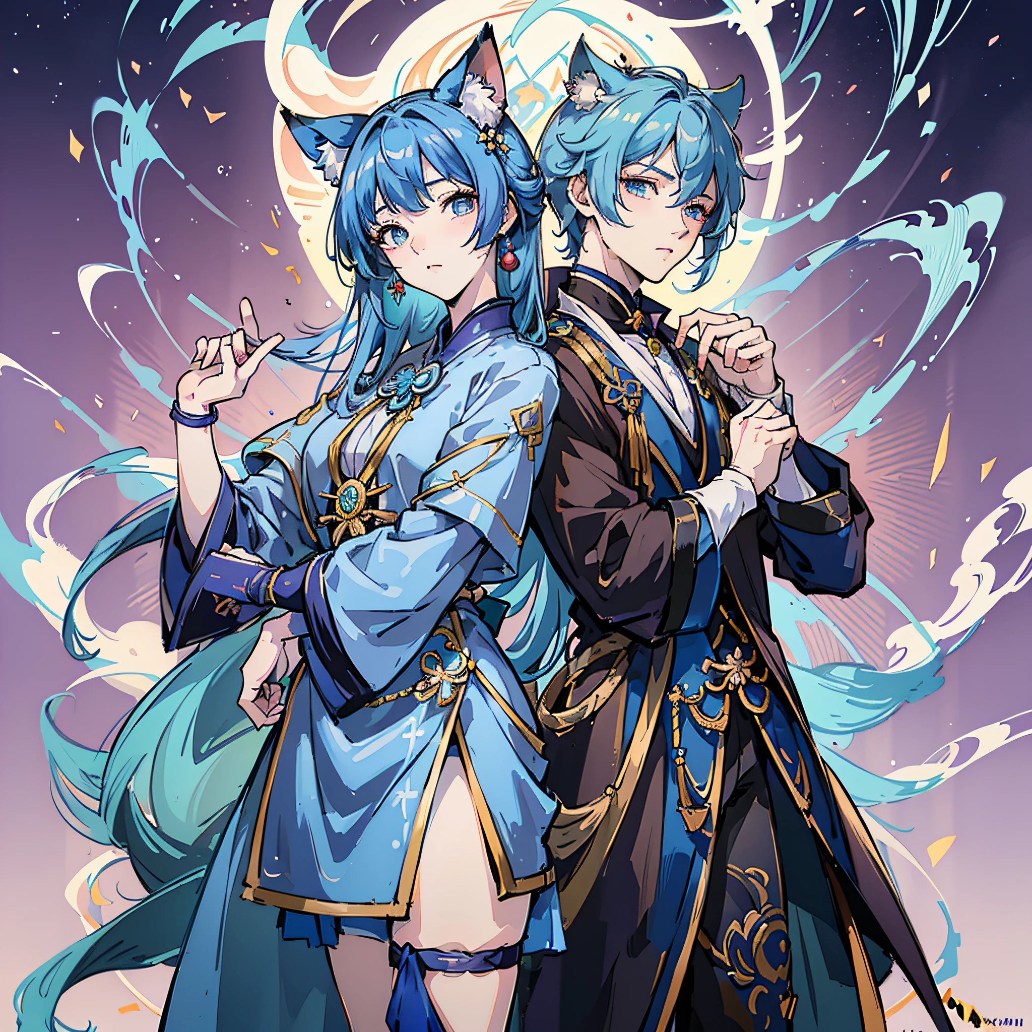 Masterpiece, Best Quality, High Resolution, High Quality, Anime Characters with Blue Hair & White Costumes, Genshin Impact Kokiyo, Genshin Impact Characters, Remreze, Arknights, Genshin Impact of Zhongli, Detailed Key Anime Art, Exquisite Hermaphroditic Prince, Munoshima Shigeri Illustration, Genshin Impact Style, Beautiful Hermaphroditic Prince, Key Anime Art, Genshin Impact, Full Body Single Character, Expressionless, Cat Ears, Cat Tail, Blue Eyes, Animal Ear Fluff 8K, Best Image Quality, 1boy --auto --s2