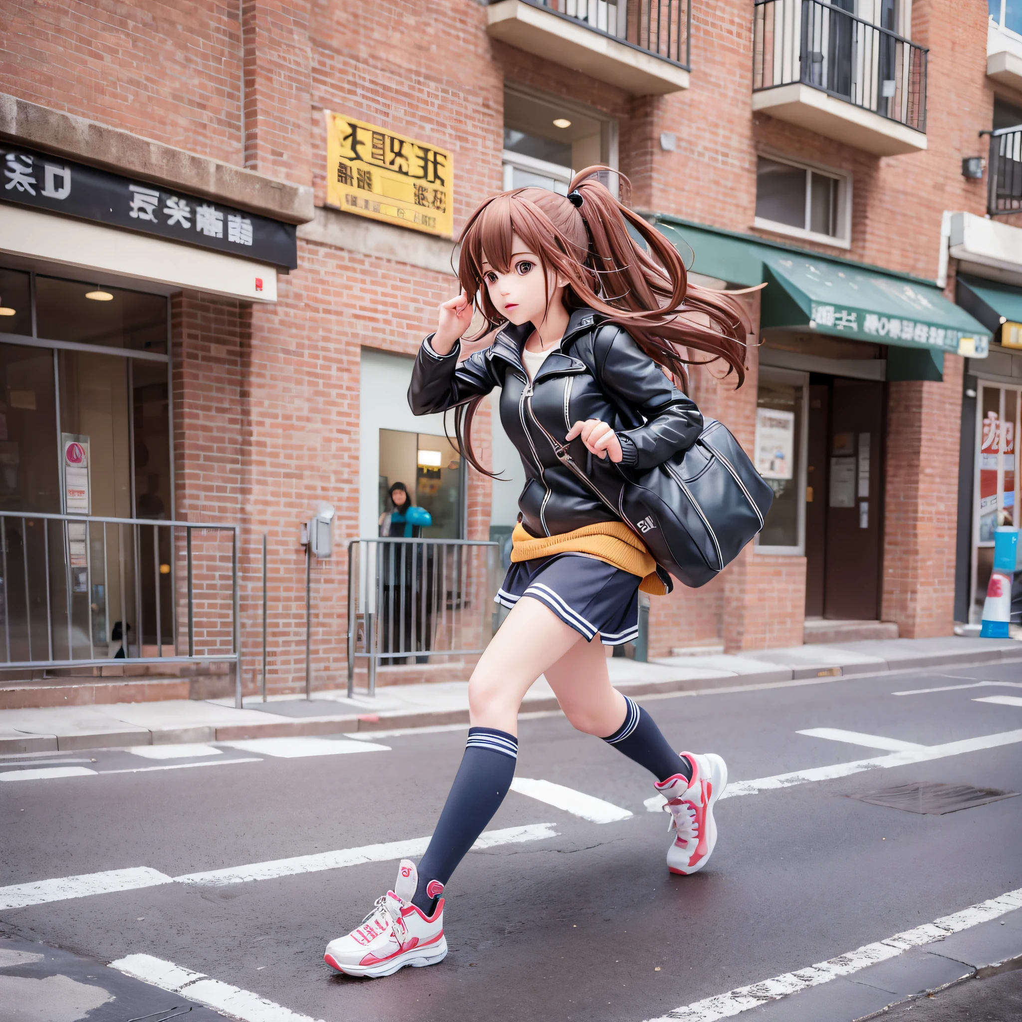 courier, woman, anime character, neat, pretty girl, luggage, running