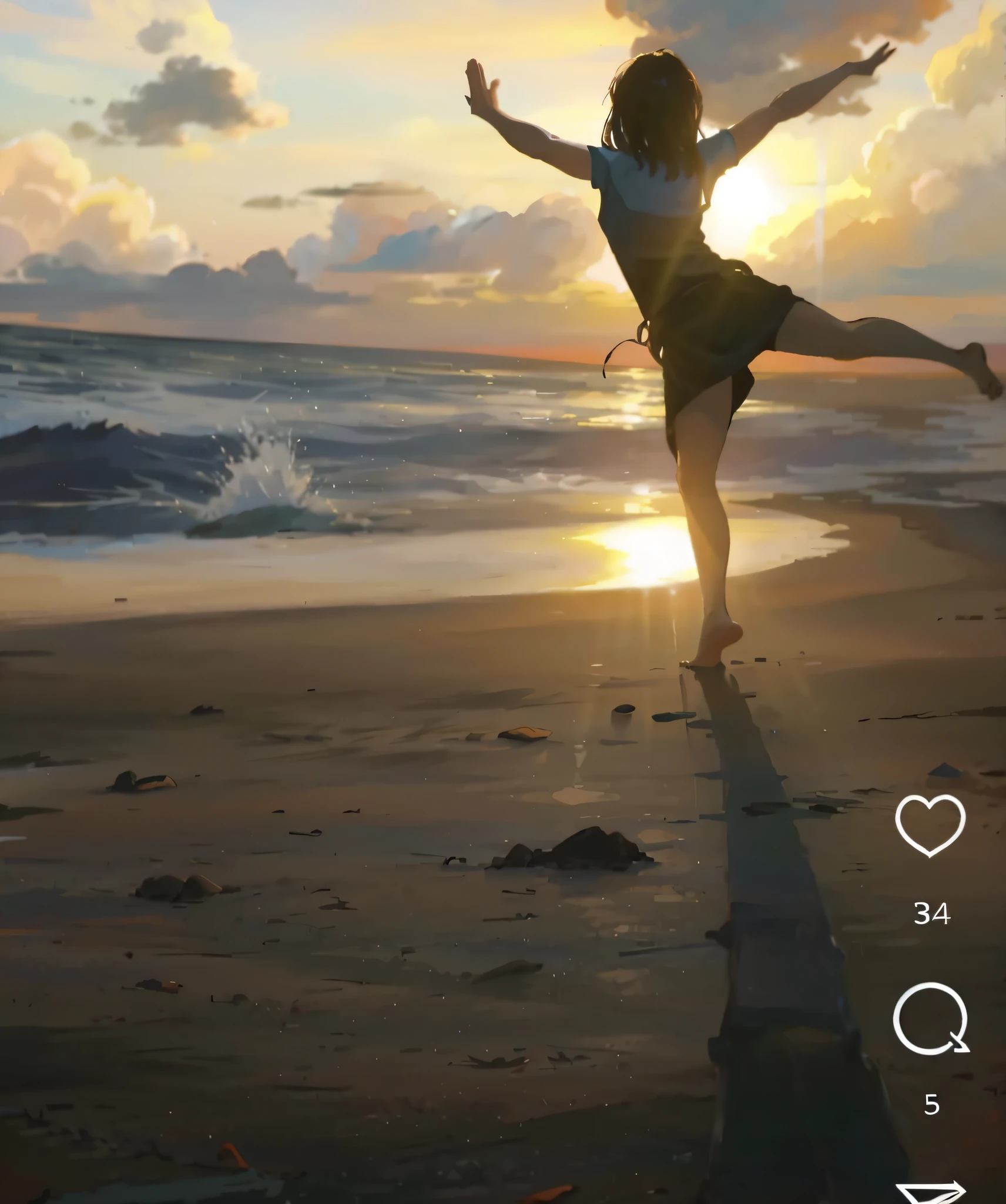 blue shirt, arafed woman doing a yoga pose on the beach at sunset, dancing on the beach, standing on the beach at sunset, dancing on a tropical beach, posing on a beach with the ocean, on the beach at a sunset, standing on a beach, with instagram filters, on the beach at sunset, captured on iPhone, iPhone video, photo on iPhone --auto --s2