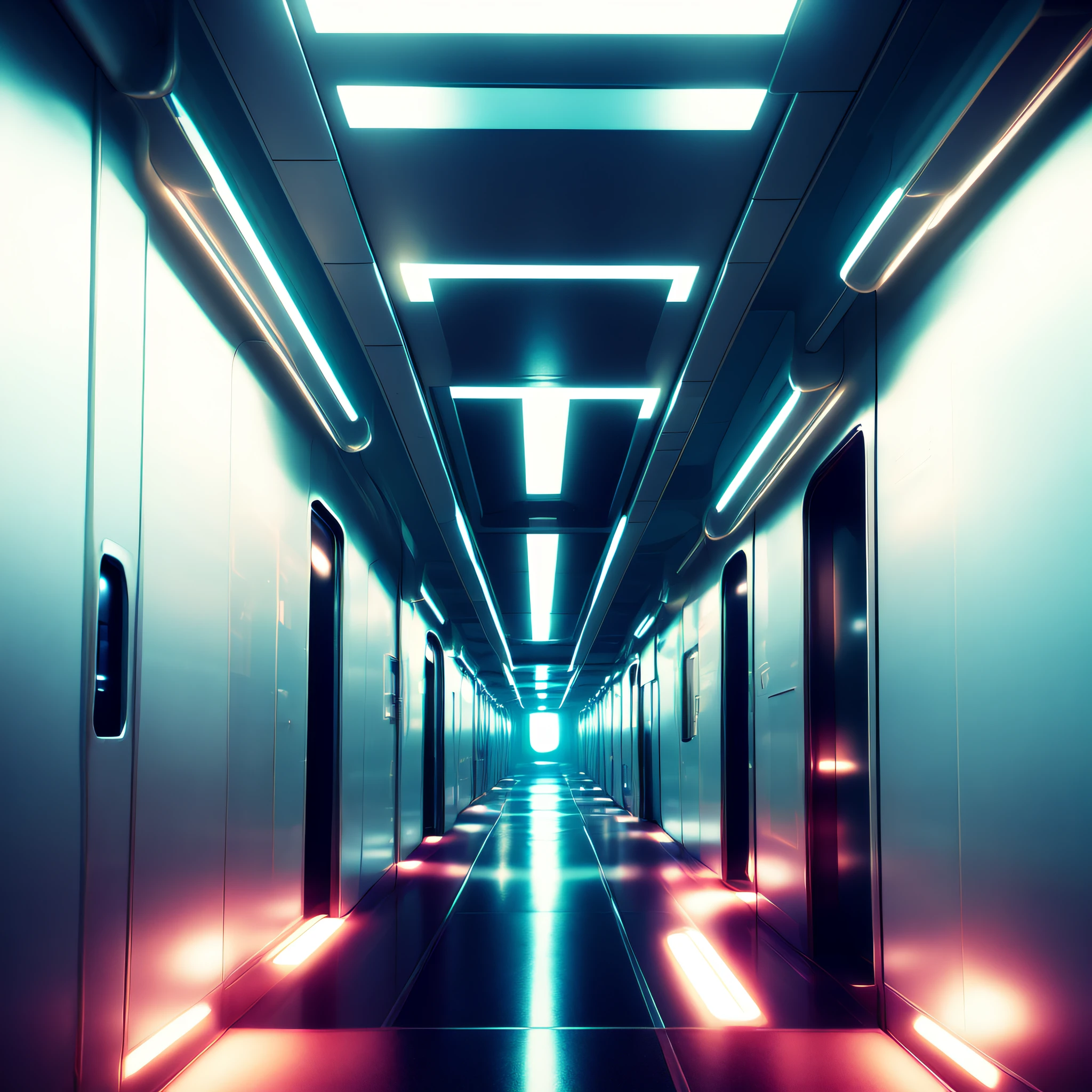(corridorfuturism style:1) dimly lit hallway in a sci - fi environment