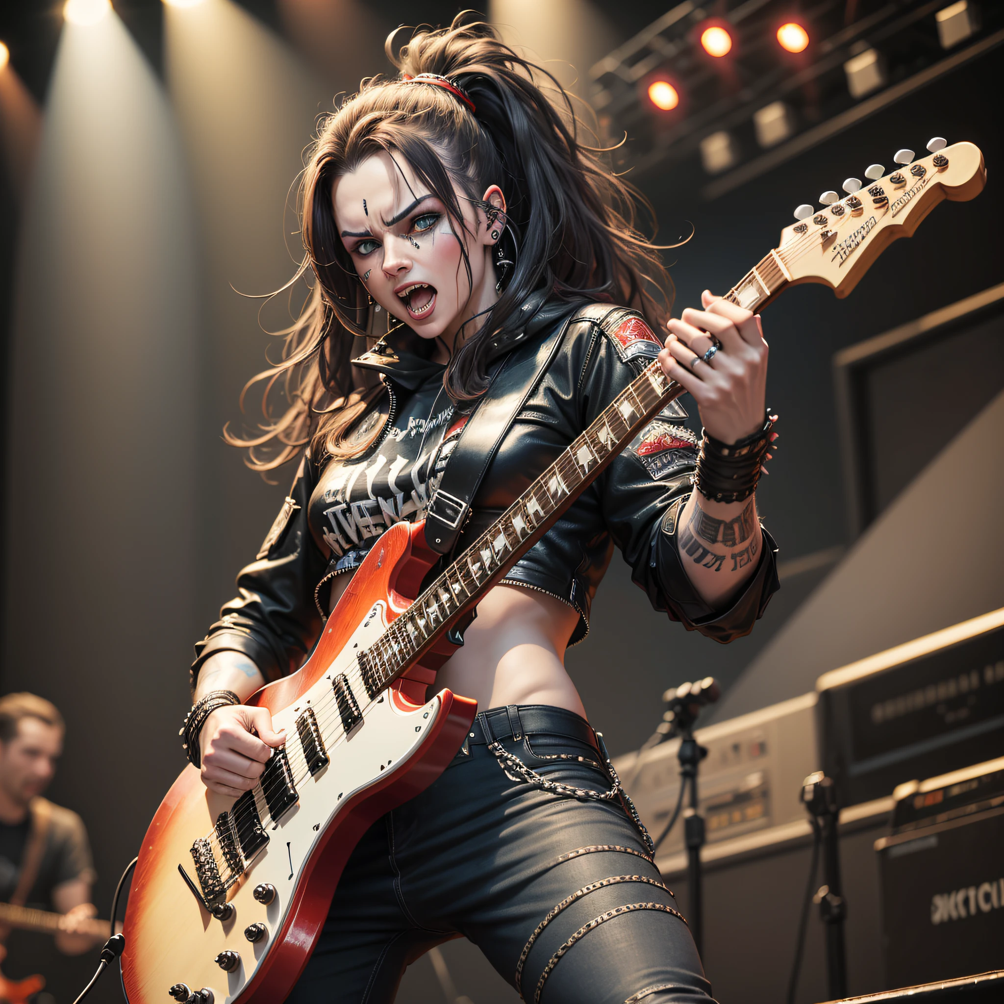 Hevy Metal guitarist performing in concert, very rebellious and insane --auto --s2
