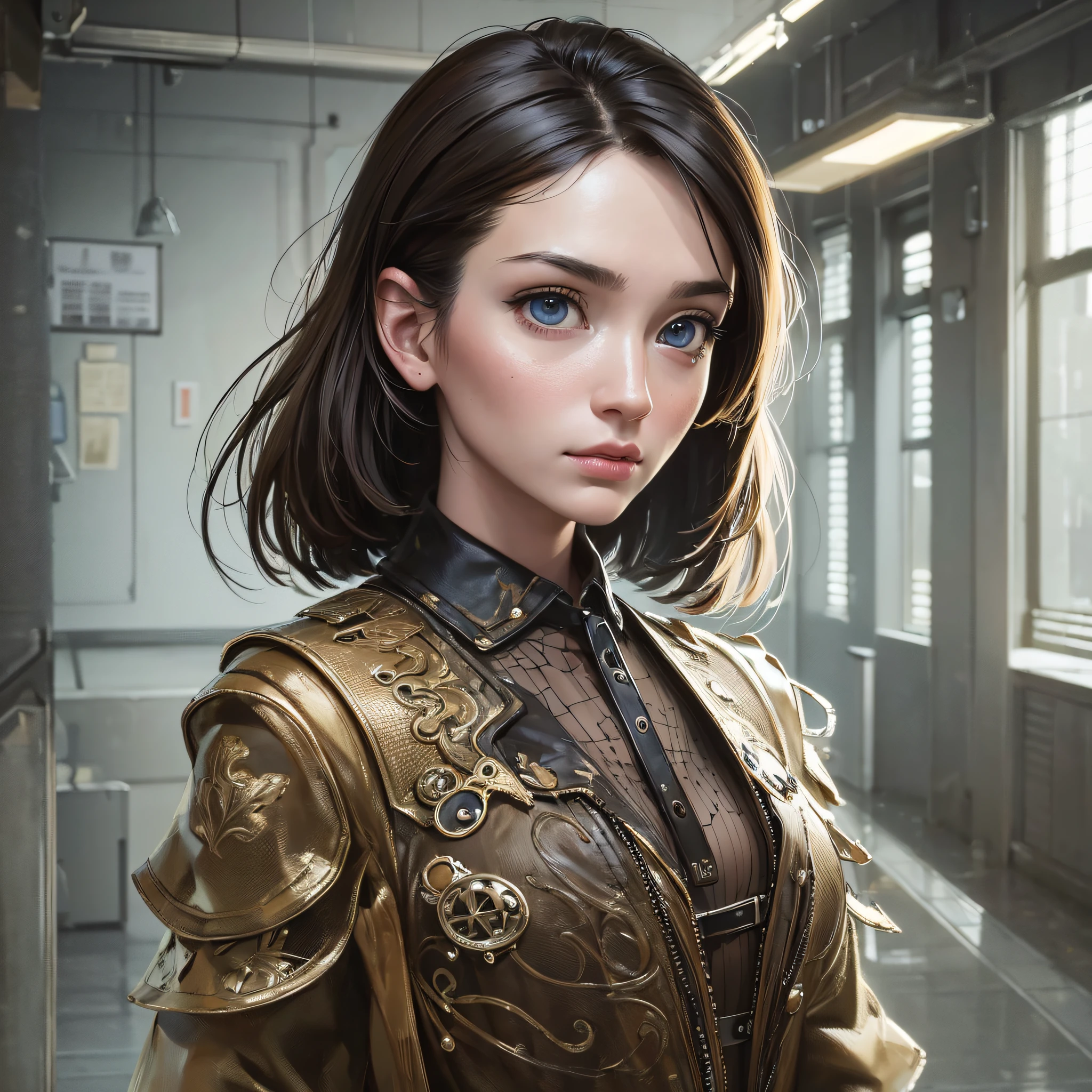 A portrait of a lonely beauty zombie girl alone in a crowd, alabaster skin, grunge suit, gangly background, dubious poses, perfect face, hyper detailed, Dead inside, blue eyes, (extremely detailed CG Unity 8K wallpaper), the most beautiful artwork in the world, Atey Ghailan, in the style of Studio Ghibli, by Jeremy Mann,  Greg Manchess, Antonio Moro, Intricate, high detail, Photorealistic painting art by Midjourney and Greg Rutakowski, Matte, Bryan organ, Unity 8K CG wallpaper extremely detailed, high detail, Photorealistic painting art by Midjourney and Greg Rutakowski, Matte, Bryan organ, Unity 8K CG wallpaper extremely detailed, High detail, Photorealistic painting art by Midjourney and Greg Rutzowski,  Matte, Bryan organ, extremely detailed CG Unity 8K wallpaper, High detail, photorealistic painting art by Midjourney and Greg Rutakowski, matte, Bryan organ --auto --s2