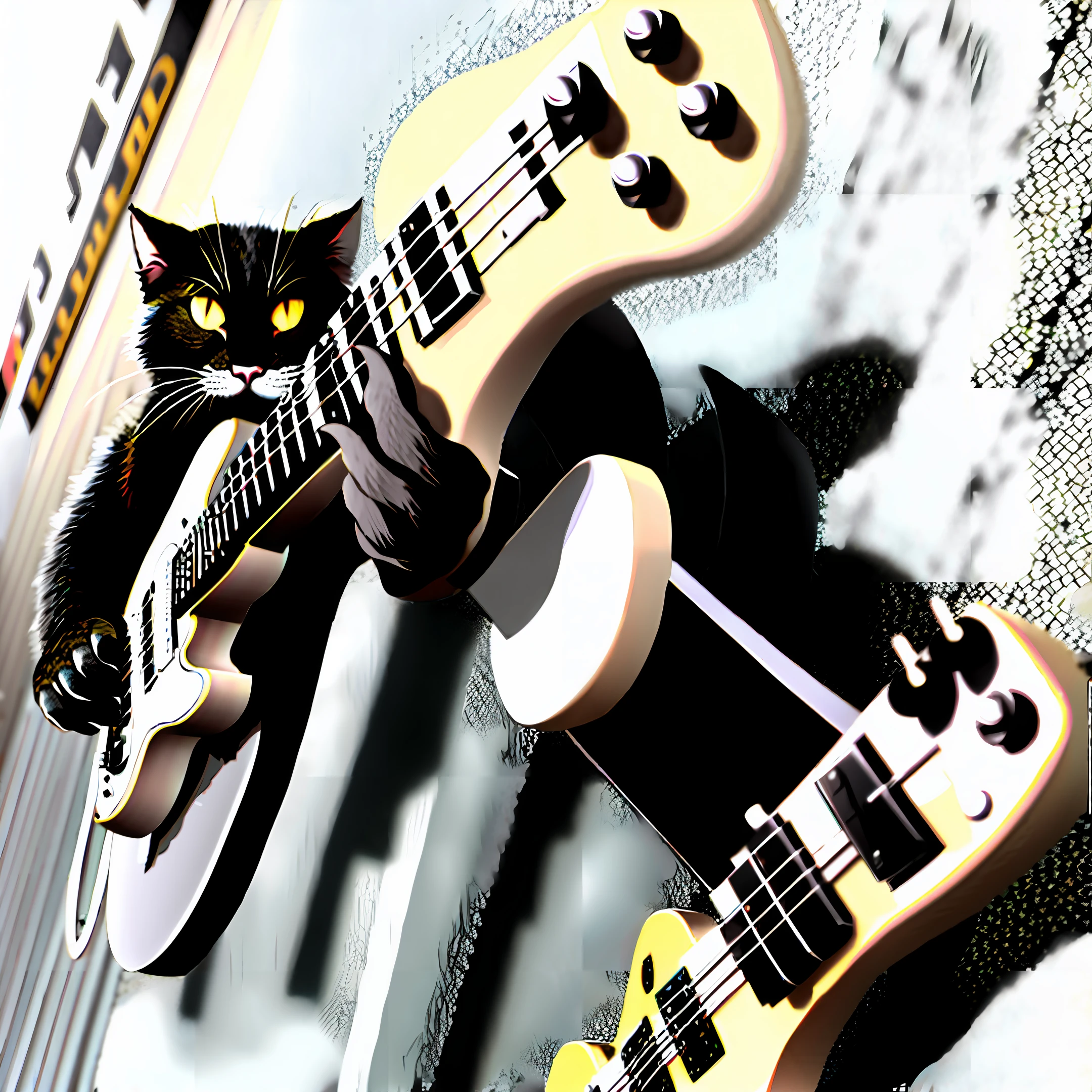 Rock cat playing guitar in a band