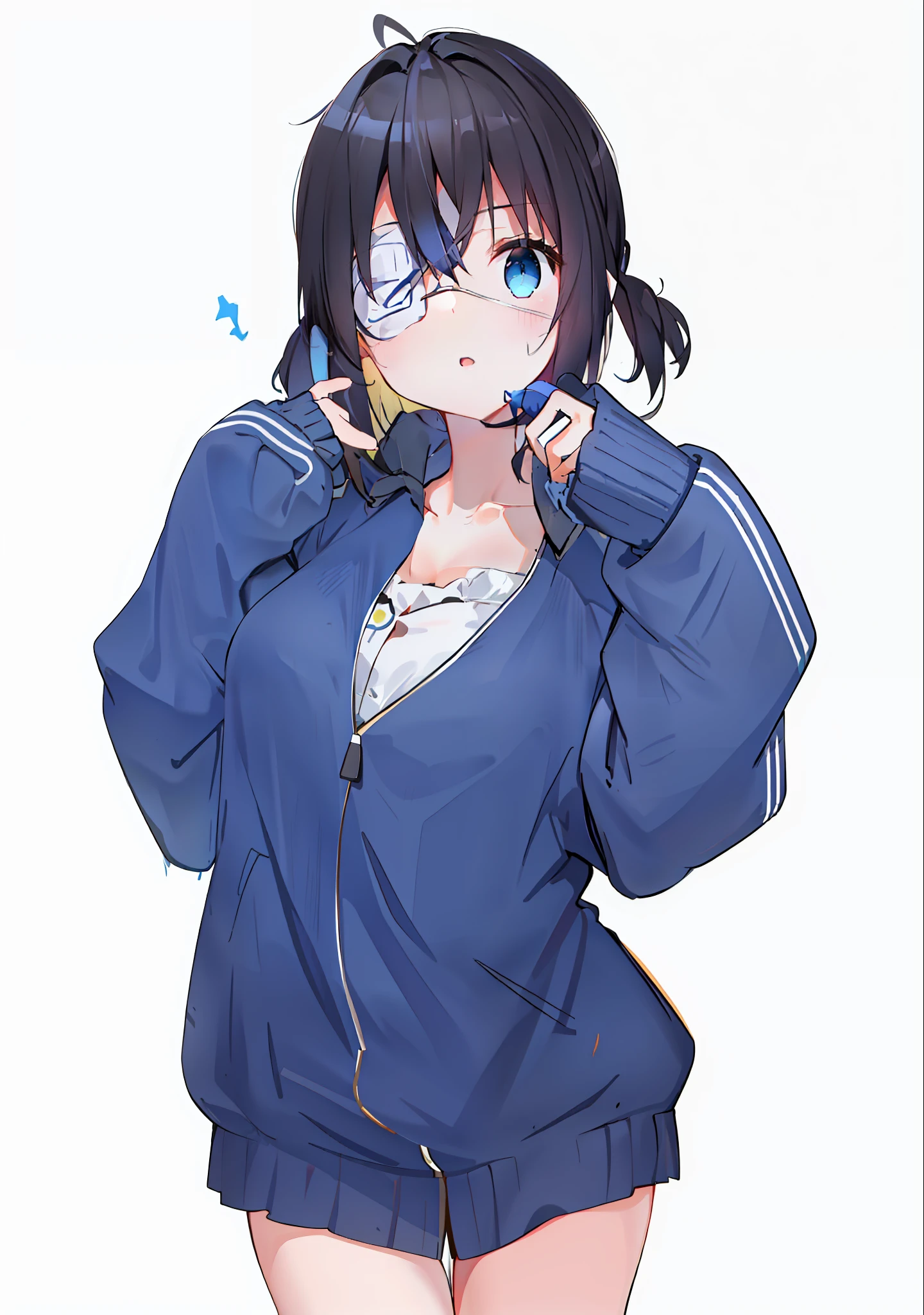 high res, masterpiece,Rikka Takanashi, black hair, solo, 1girl,outside,deatailed background, detailed eyes, ((blue eyes)), eyepatch