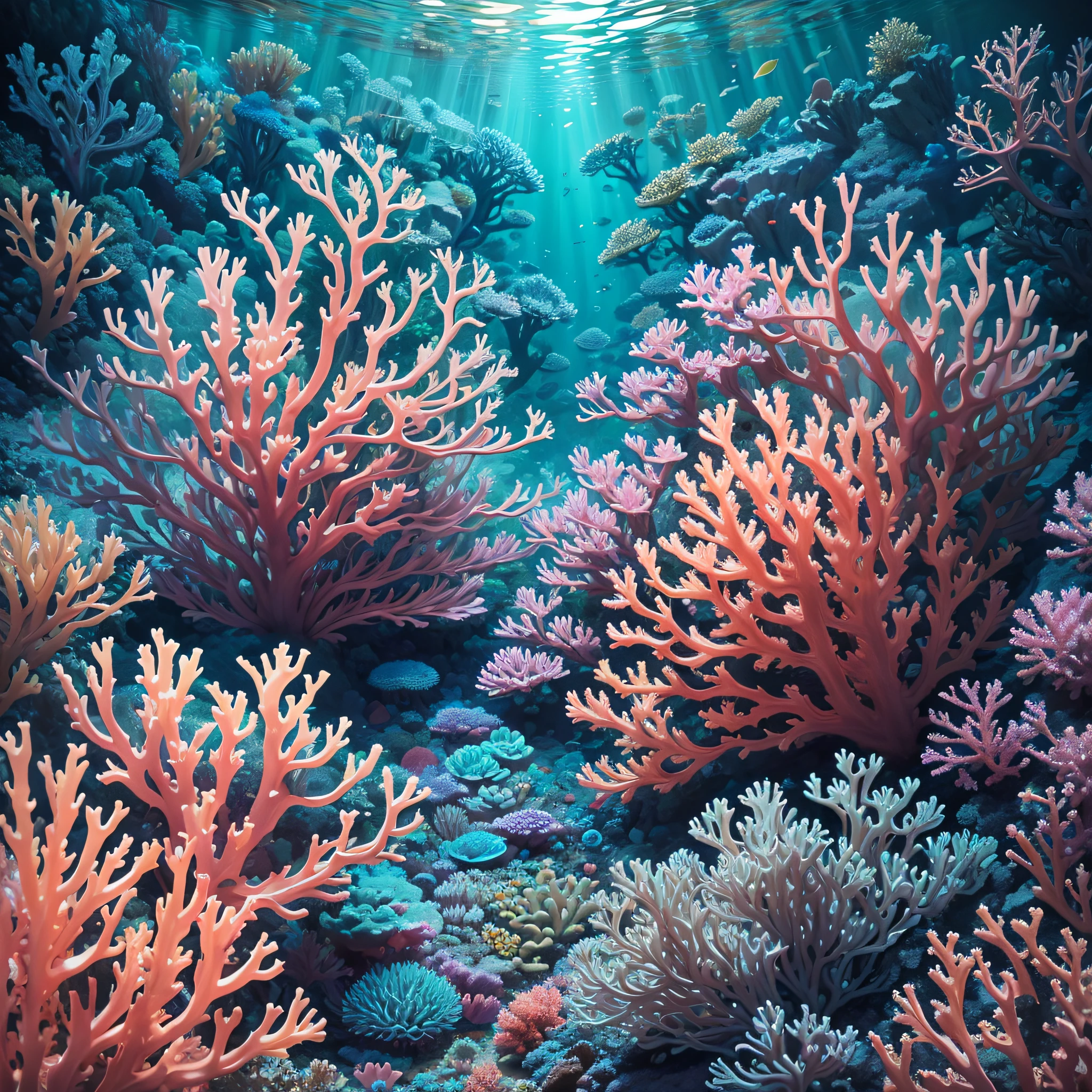 "Underwater Wonders": A crystal-clear, high-definition image of a coral reef teeming with colorful fish, intricate coral formations, and mesmerizing details of the underwater ecosystem, Surrealism, color field printing, high detail, UHD, 8k, anatomically correct, cinematic lighting 4d quality --auto --s2