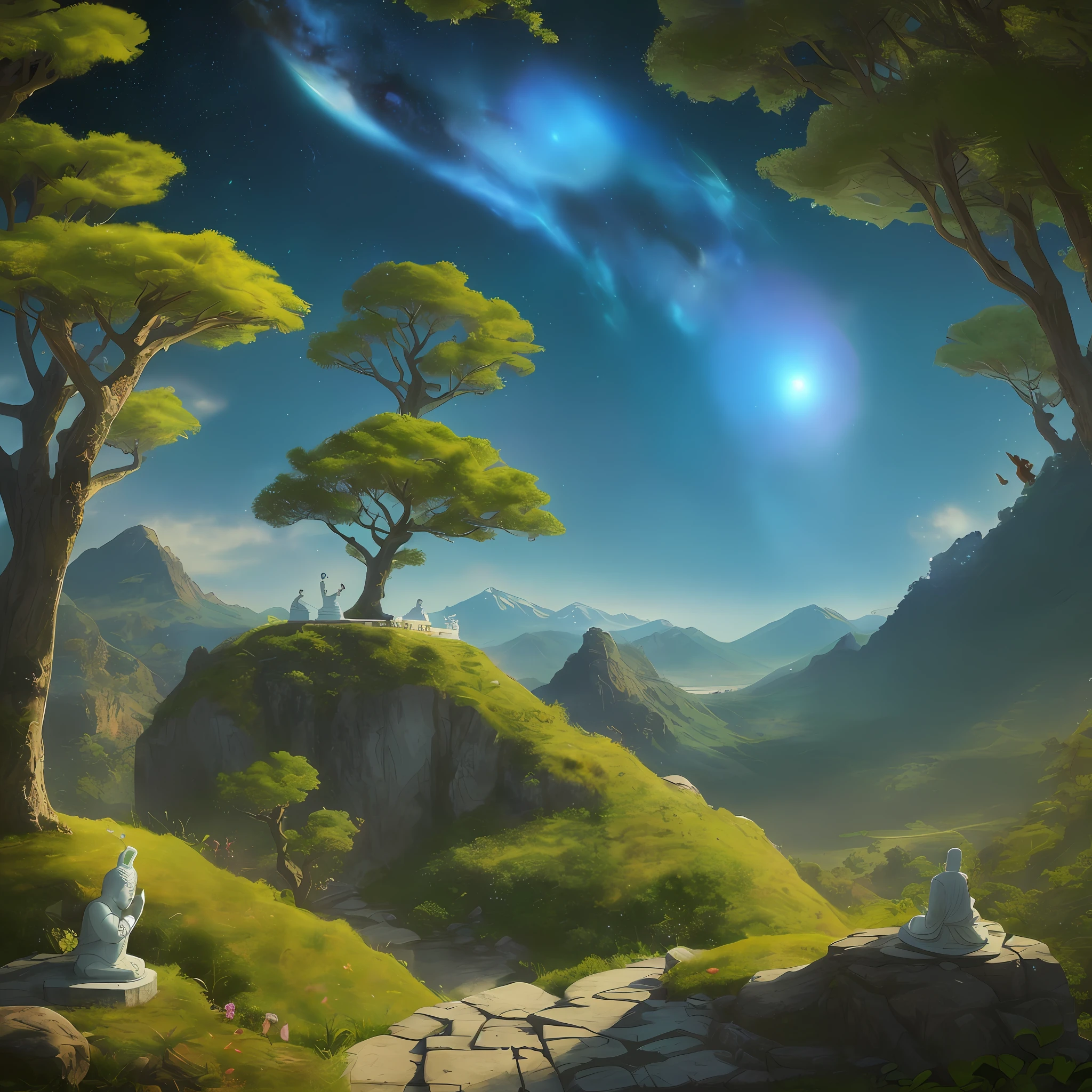 Title: "Transcendent Ascension"

Prompt: Imagine a scene of awe and spiritual enlightenment as you illustrate the extraordinary sight of Buddha gracefully soaring through the air. Depict Buddha in a serene and meditative pose, exuding a sense of tranquility and profound wisdom. The surrounding atmosphere should be ethereal, filled with soft hues and a gentle glow.

As Buddha levitates effortlessly, consider illustrating vibrant and colorful lotus flowers beneath him, symbolizing purity, enlightenment, and spiritual awakening. The petals should be in various stages of bloom, representing the diverse paths individuals take on their spiritual journeys.

Incorporate elements that convey a feeling of transcendence and harmony with the universe. This could include celestial bodies like stars, nebulae, or even a radiant sun, radiating rays of golden light. These celestial elements should emphasize the boundless nature of Buddha's enlightenment and the limitless potential of the human spirit.

Add subtle details to the environment, such as distant mountains, rolling hills, or a serene landscape, to evoke a sense of groundedness and unity with nature. The air around Buddha should be filled with a gentle breeze, gently rustling his robes and conveying a sense of movement and spiritual energy., photorealistic, cinematic style, realistic look, light skin,