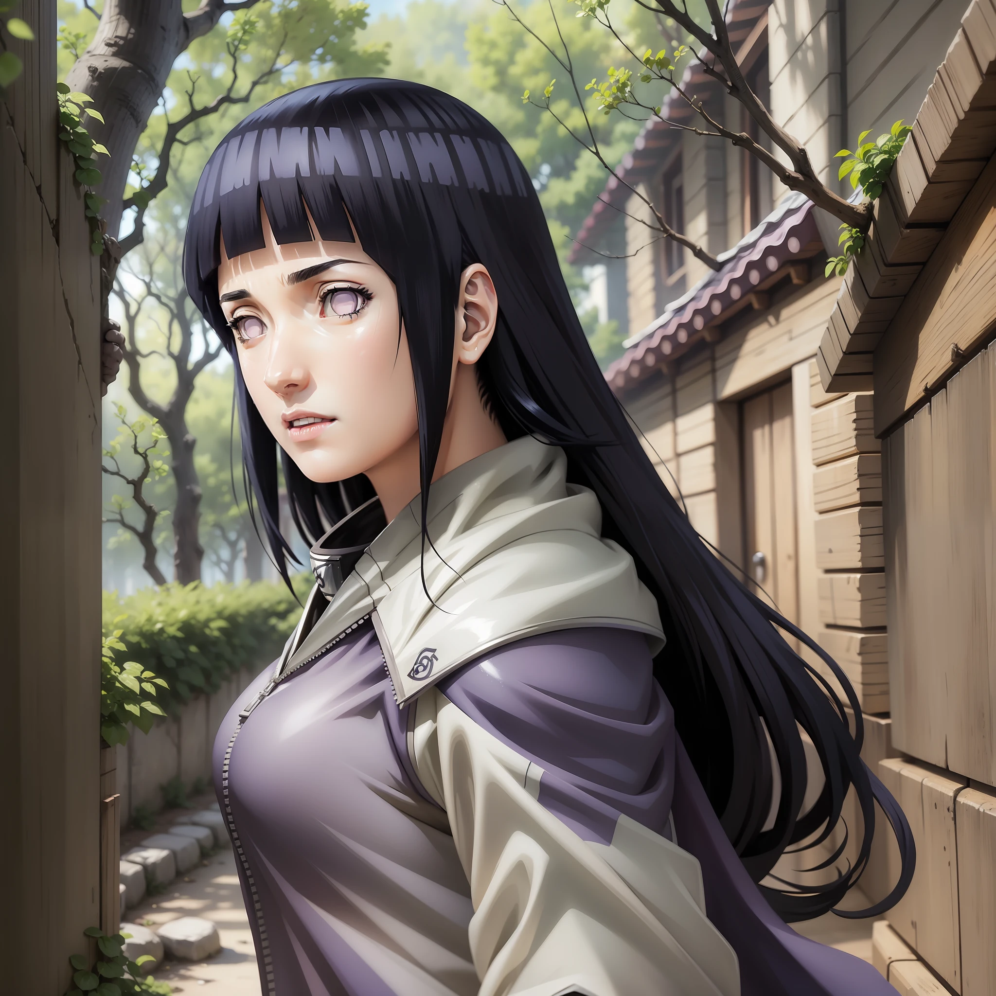 Hinata beautiful, tall, super realistic and well detailed in konoha