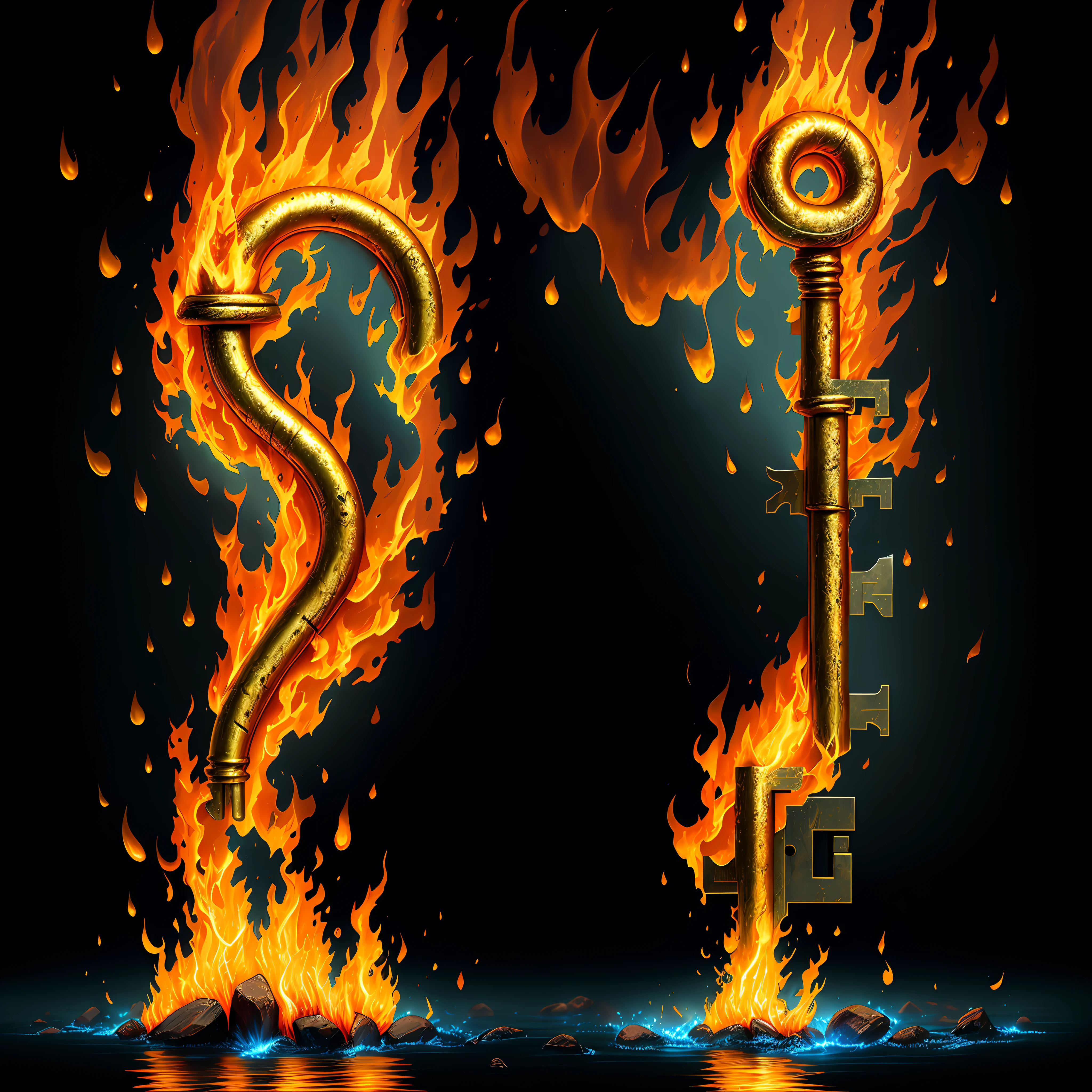 An old key on fire, hyper realistic digital painting, hyperrealism, amazing key illustration, amazing key photography, hyper realistic oil painting, hyper realistic photo, ultra realistic oil painting, realistic photography, hyper realistic water painting oil, hyper realistic oil painting, beautiful 3d rendering, hyper realistic digital painting