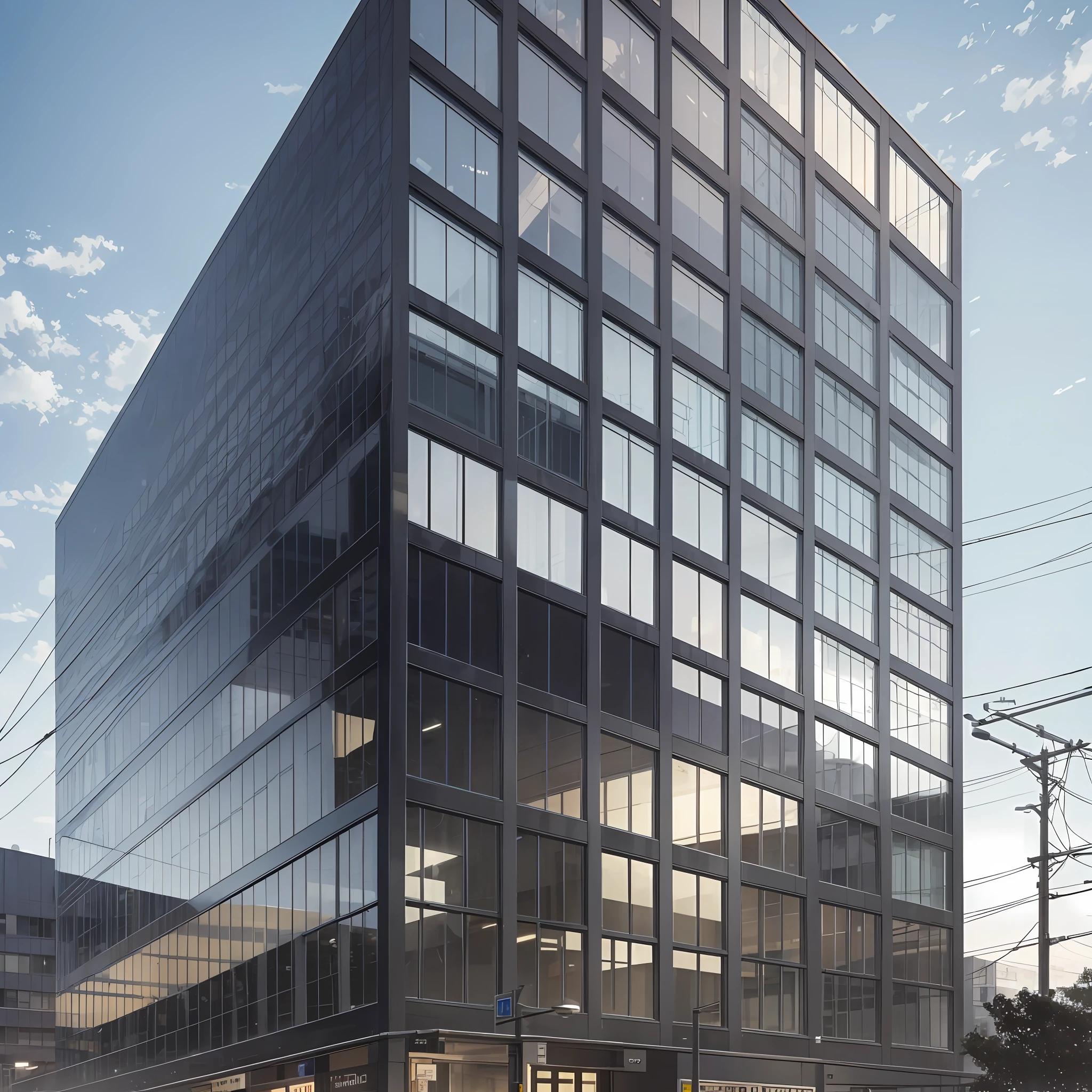 commercial building, hight-tec, black and grey, glass skin --auto --s2