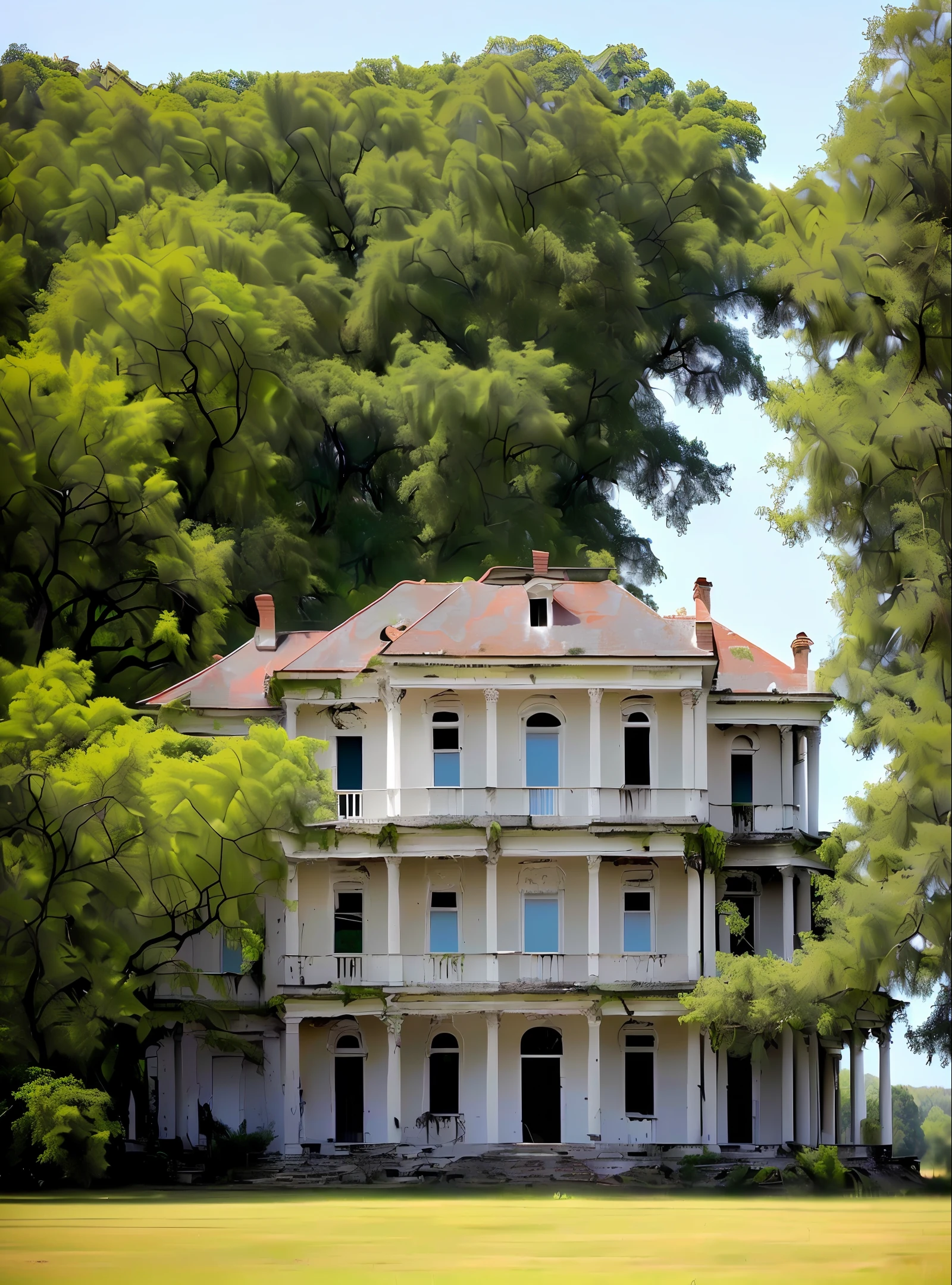An abandoned mansion seen from the outside