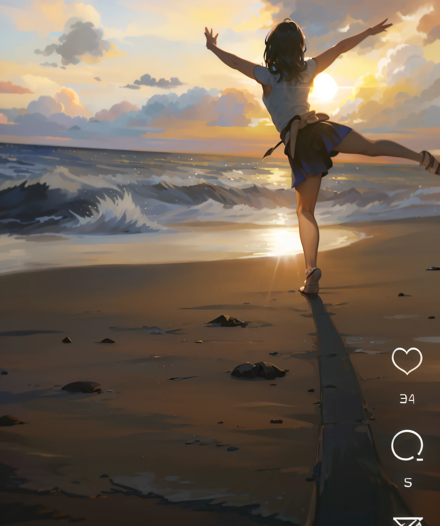 "((best quality|masterpiece|ultra-detailed) CG unity 8k wallpaper), highly detailed legs and ballet posture, wavy and flowing hair, (ballet pose), (on the beach|seaside|by the sea), (vibrant|bright|colorful) atmosphere, (sunset|dusk) lighting" --auto --s2