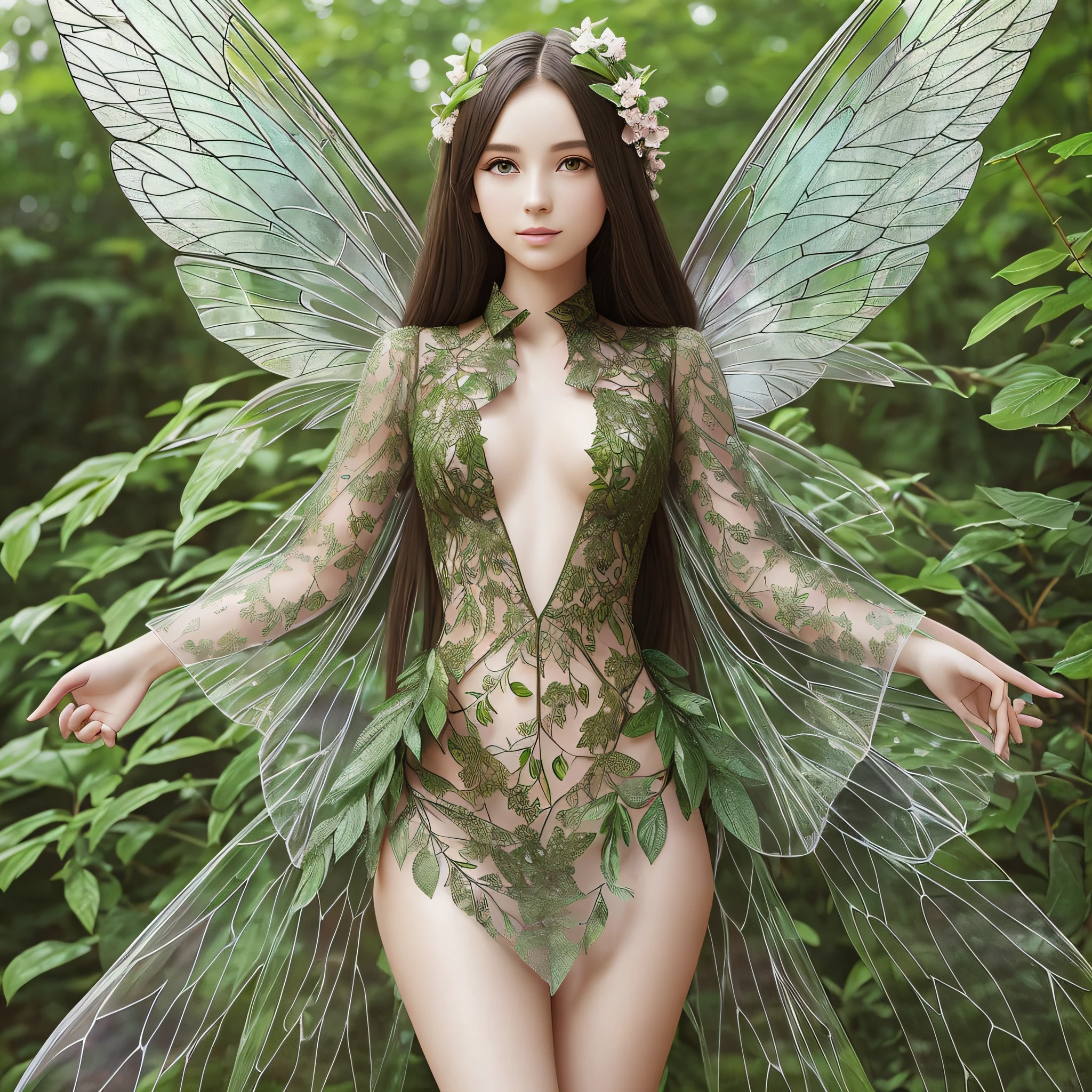 beautiful fairy,transparent wings,hyper realistic,clothes made of leaves --auto --s2