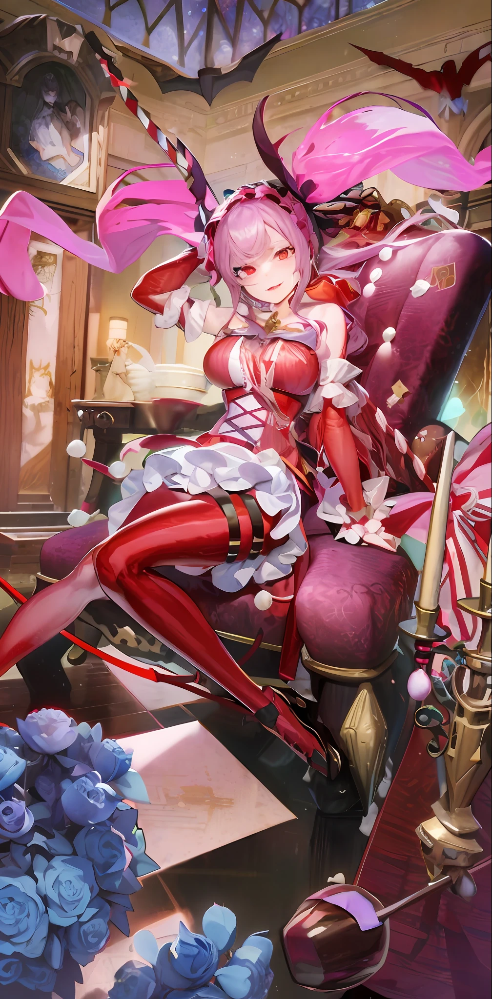 Anime girl sitting in chair holding a bunch of blueberries, Kusart Krenz Key Art Female, Shalltear Bloody, Portrait of a Magical Girl, Splash Art Anime Lori, Overlord's Shalltear, Lori, Official Artwork, Detailed Key Anime Art, Ayaka Genshin Impact, Hanamata, From Azur Lane Video Game, Fangs