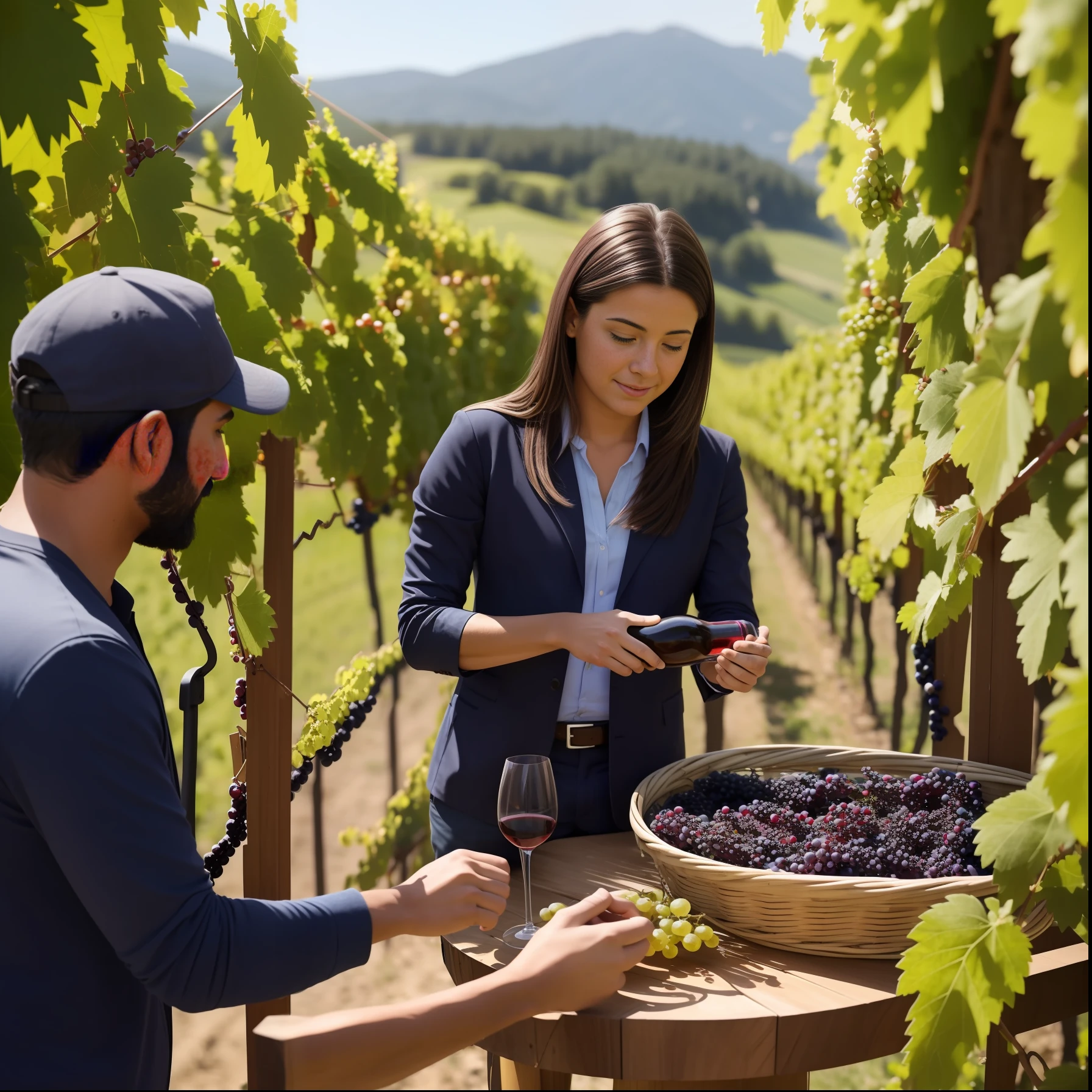 Imagine that you are in a winery and need to explain to a group of tourists how the wine production process happens, from the planting of the grapes to bottling. How would you explain this process in a clear and interesting way?