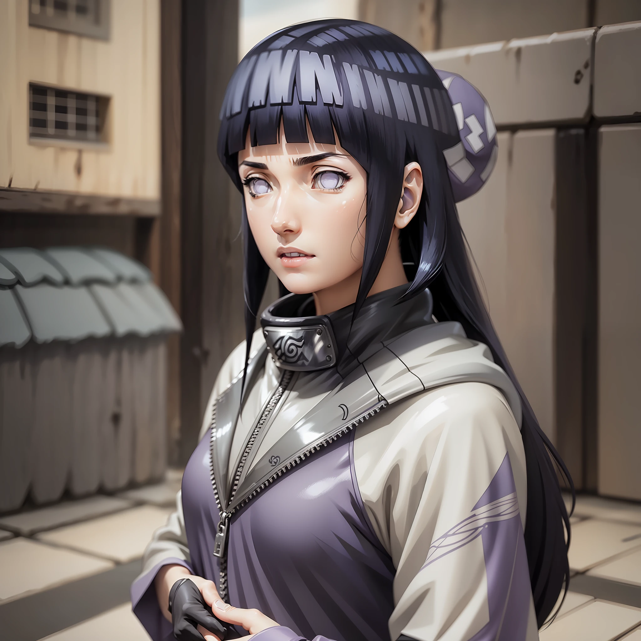 Hinata beautiful, tall, super realistic and well detailed in konoha