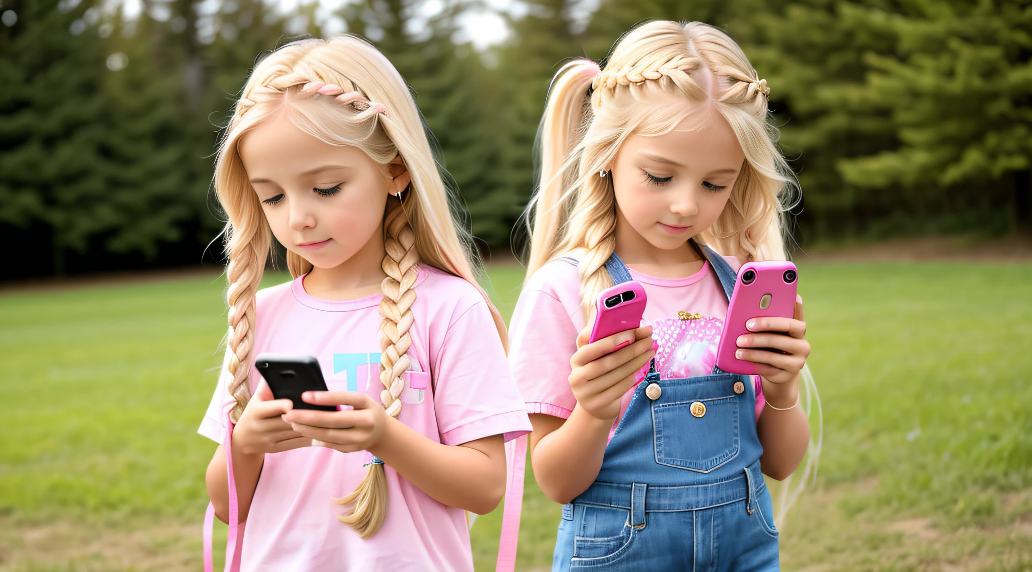 GIRL BLONDE CHILD LONG HAIR BRAIDS, holding a pink cell phone in her hand, girl making a phone call, cell phone, checking her cell phone, child, toy business photo, pink girl, high key, high-key, cell phone, next generation, holding a very advanced phone, children, girl, giga, precious, playing, gadgets, photo shoot