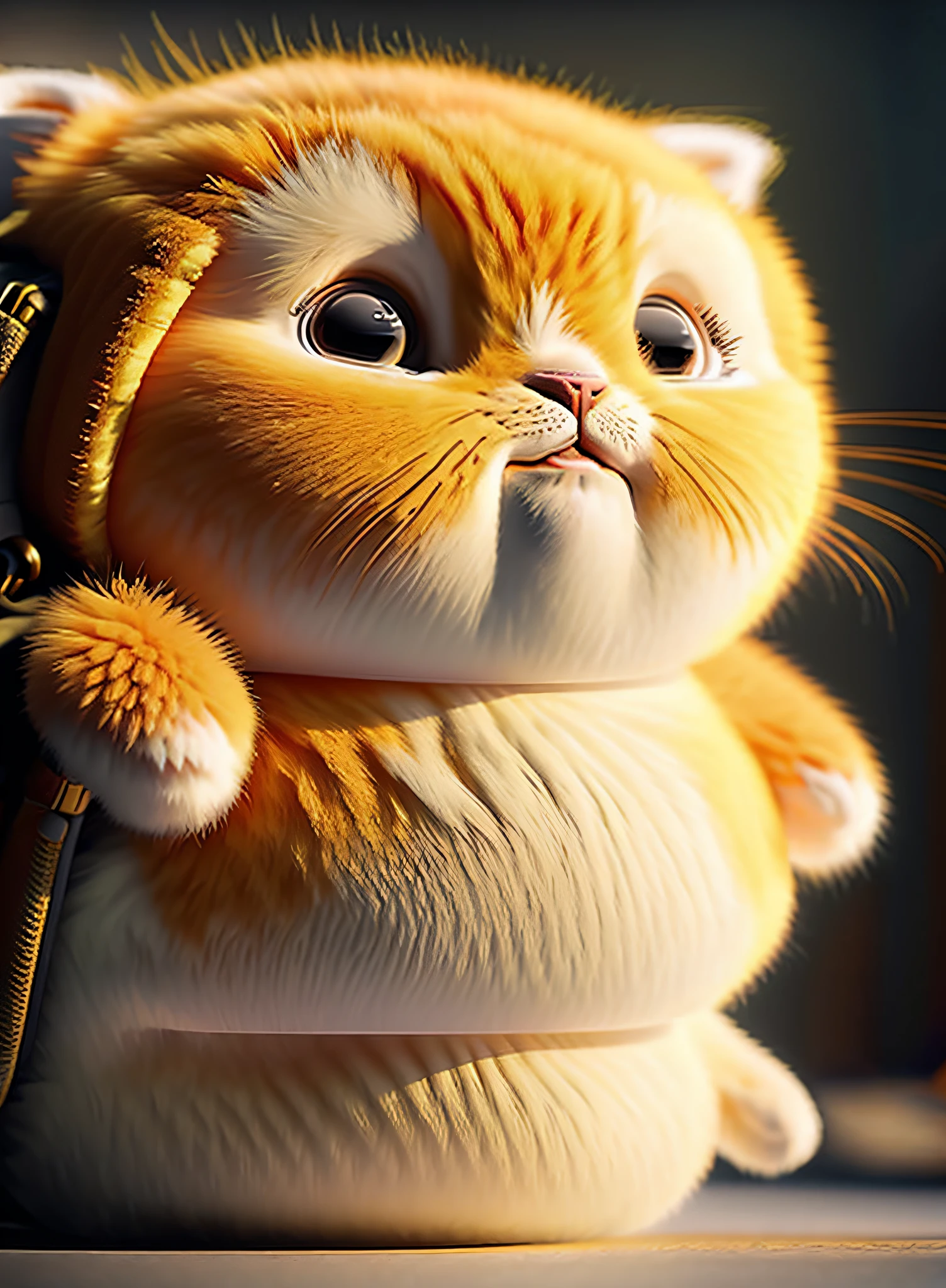 cat, orange, fat, garfield, no_humans, depth of field, disney style, DARK_Glam, wearing DRK_Glam, deep shadow, (dark: 1.4), (8k, RAW photo, best quality, masterpiece: 1.2), big expression happy with mouth