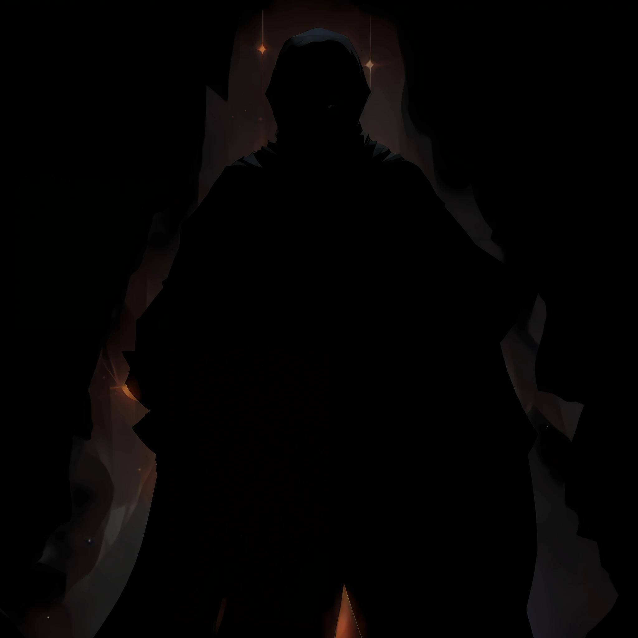 arafed silhouette of a man in a dark room with a light shining on him, black cloak hidden in shadows, dark cloaked figure, character silhouette, dark robed, the dark lord, hooded cloaked sith lord, mysterious figure, dark lord, vantablack cape, figure in the darkness, vantablack cloak, complete darkness background