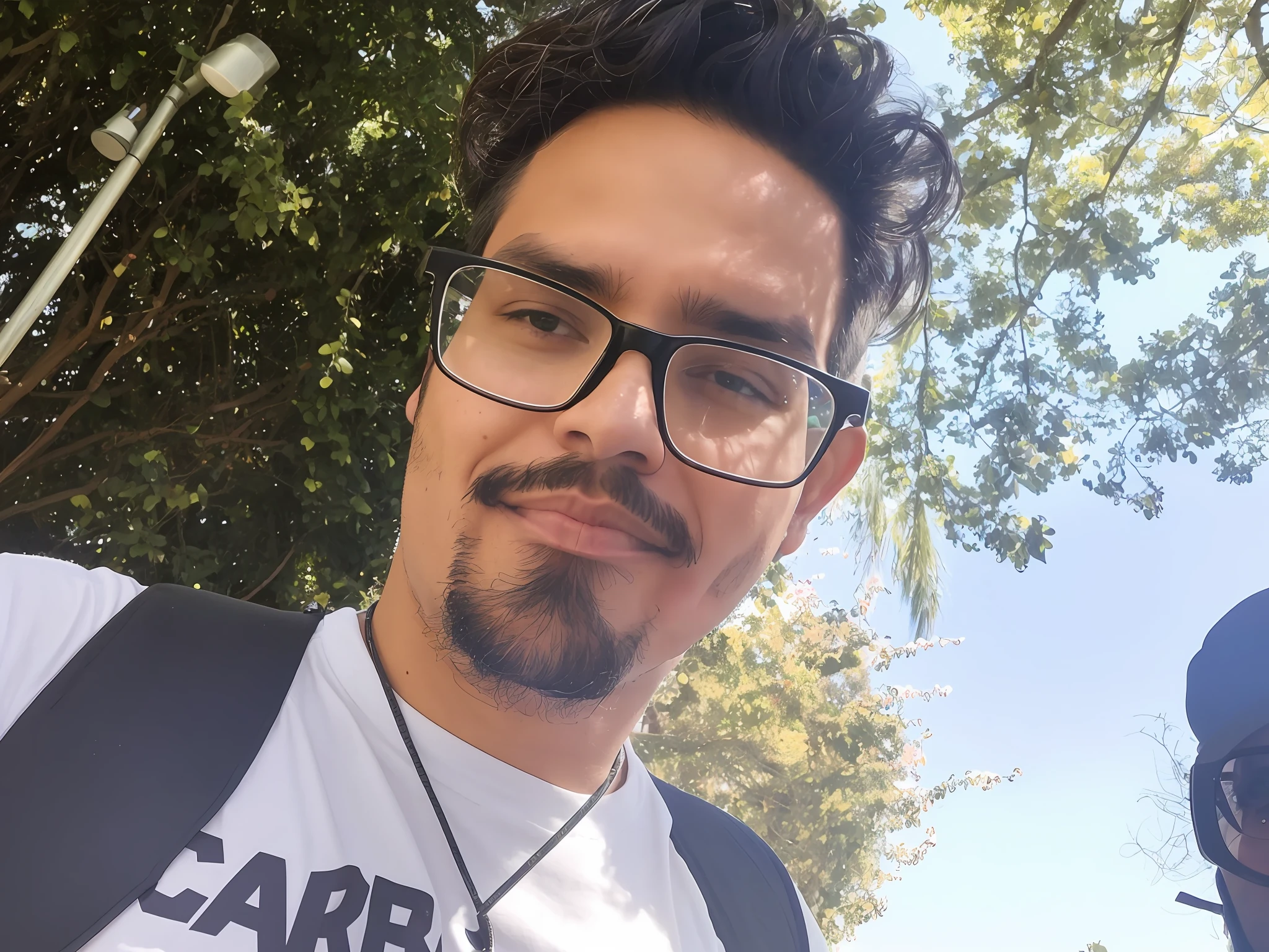 there is a man with glasses and a backpack taking a selfie, with glasses and goatee, with nerdy glasses and goatee, with nerdy! glasses! and goatee, christian orrillo, icaro carvalho, taken in the early 2020s, 3 2 years old, david rios ferreira, goatee, andrew gonzalez, michael vicente