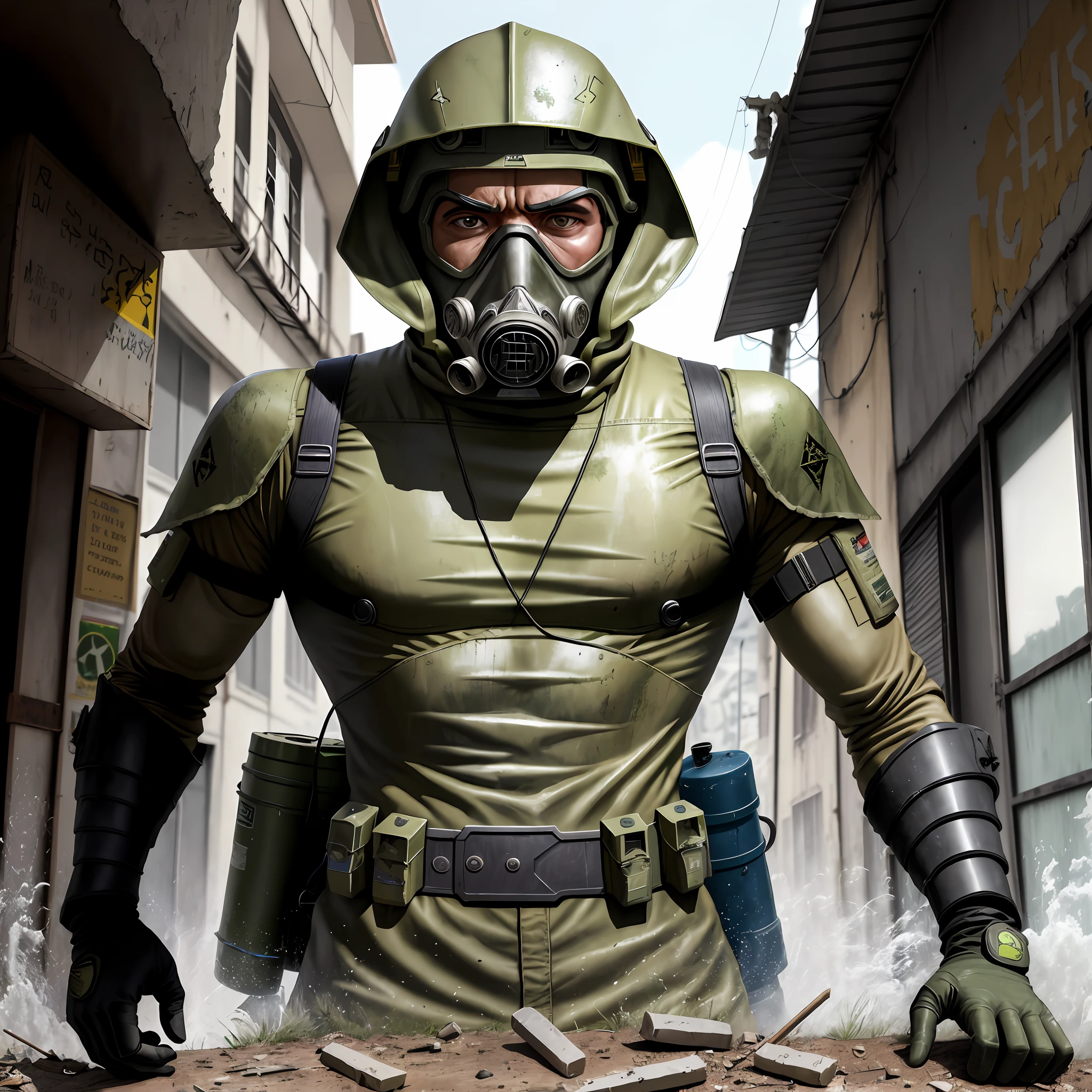 A cesium 137 soldier is a fictional character inspired by the Goiânia radiological accident in 1987, when a radiotherapy device containing cesium-137 was found and opened by scrap collectors, causing contamination and deaths by radiation. The caesium 137 soldier is depicted as a man with an armor made of scrap metal and a gas mask, who uses cesium-137 as a weapon. He is a symbol of resistance and the struggle against oppression and social injustice.