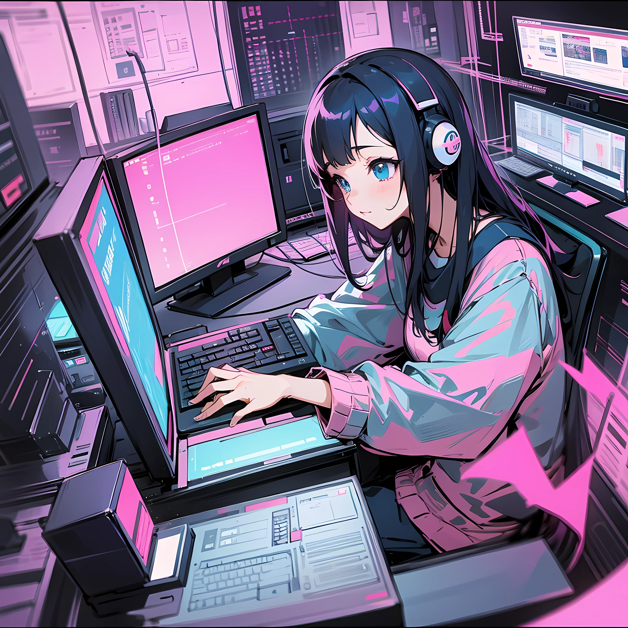 Adult anime girl programming at a computer lofi --auto --s2