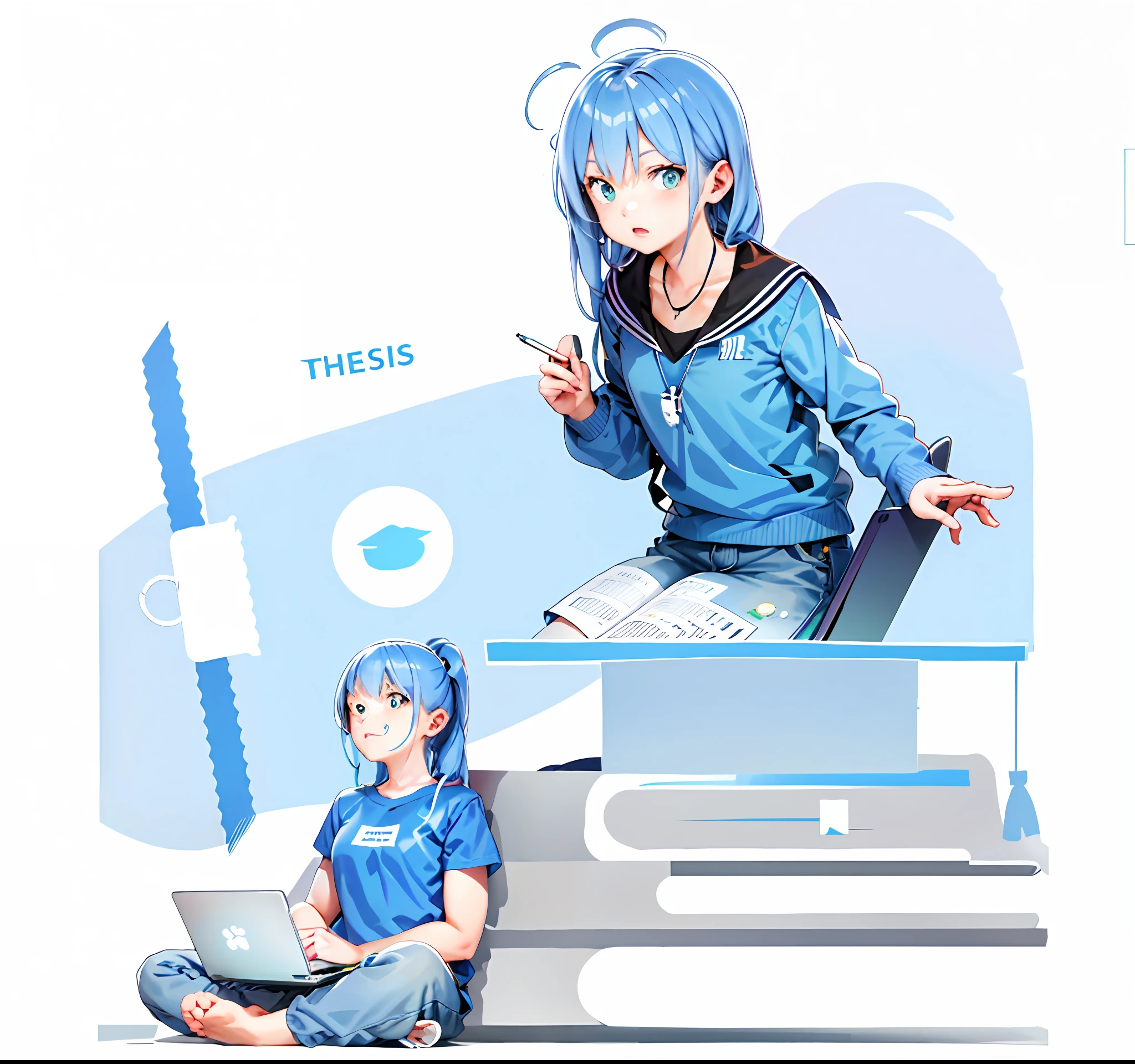 Illustration of an adult student sitting on the floor with laptop