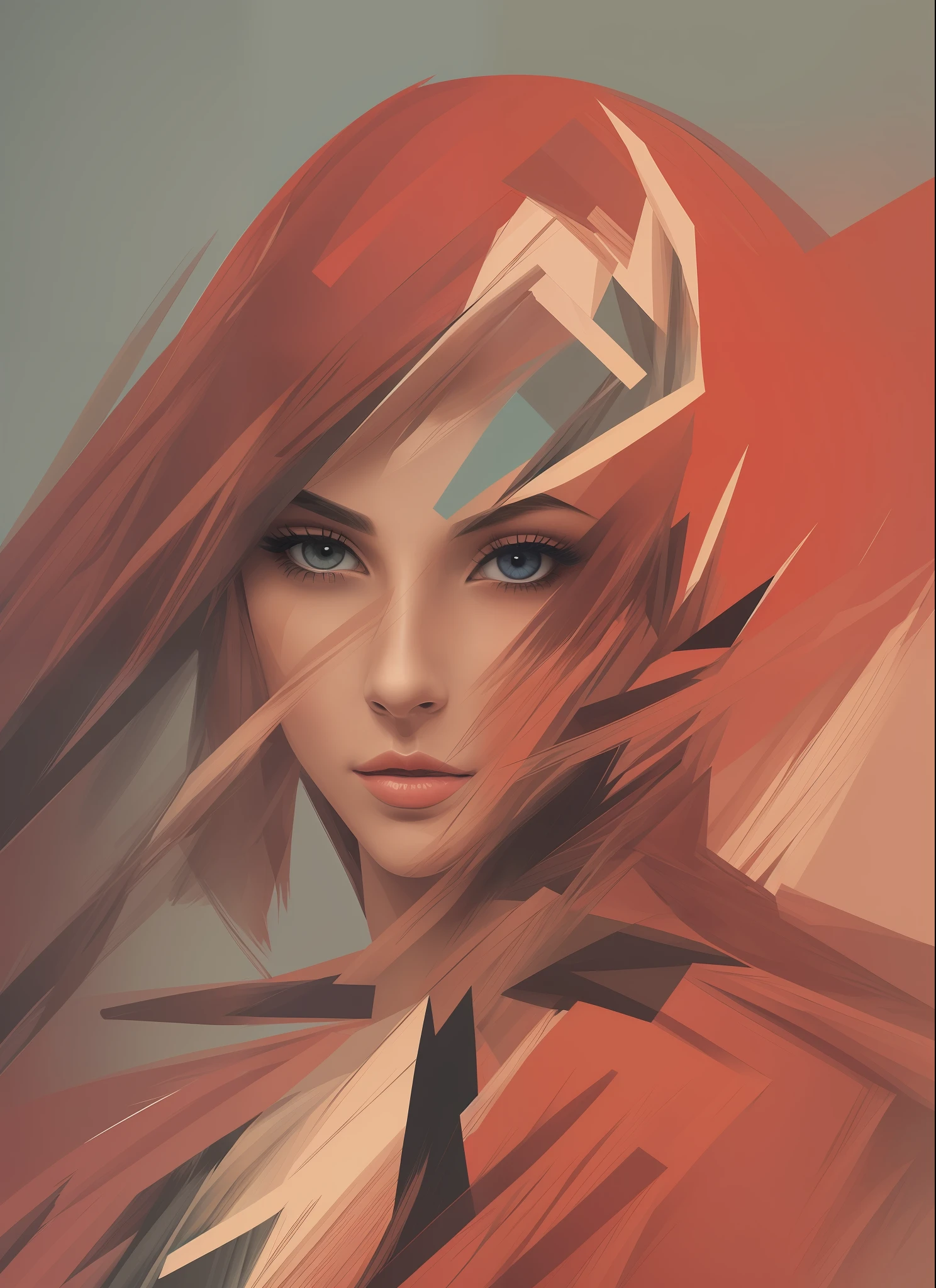 fashion model abstract, refine features of eyes, mouth and skin to natural tones, add details