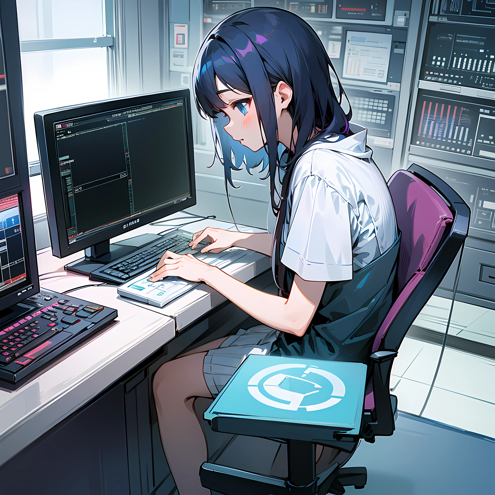 Adult anime girl programming at a computer lofi --auto --s2