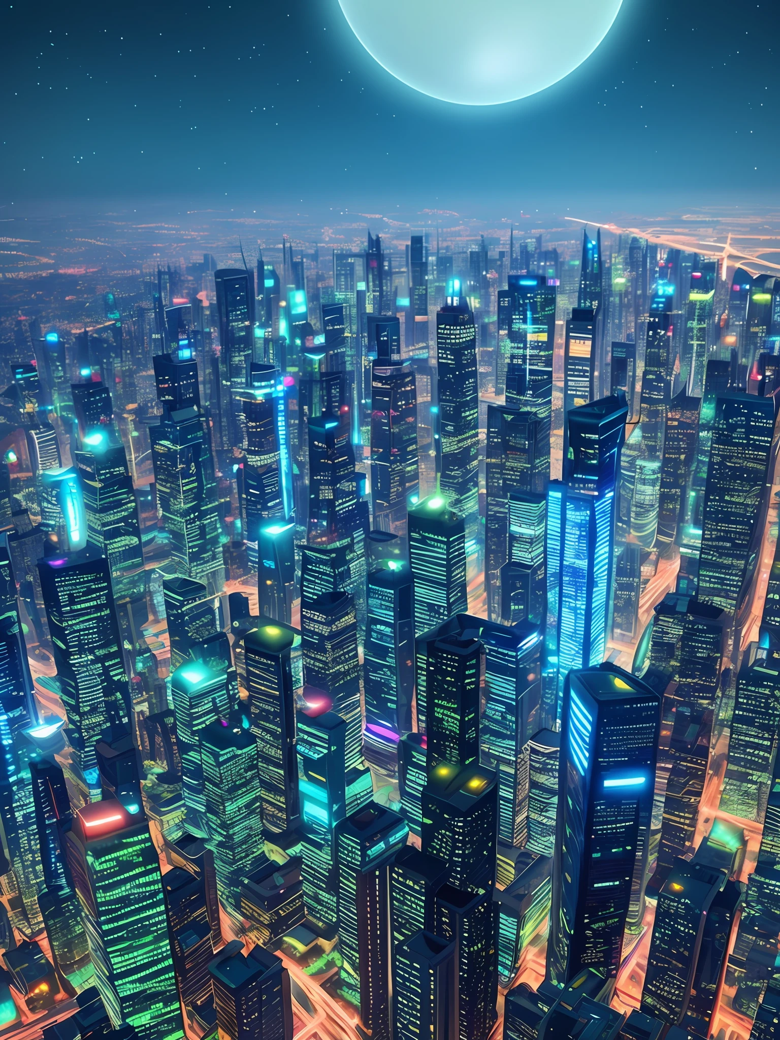 Futuristic city with artificial intelligence