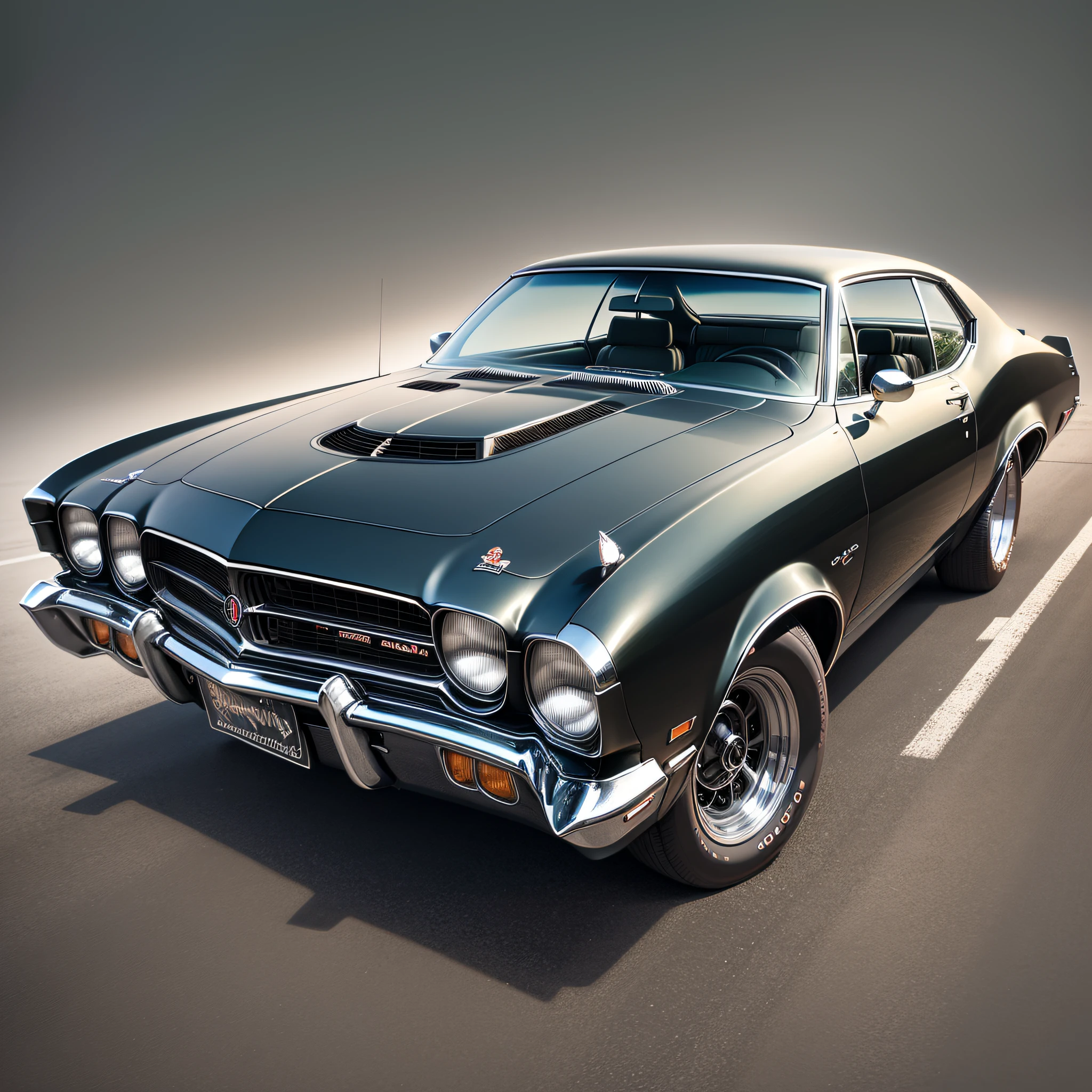 1970 buick gs, full illustration, full image, show whole car, 8k, minimalist, realist, black background --auto --s2