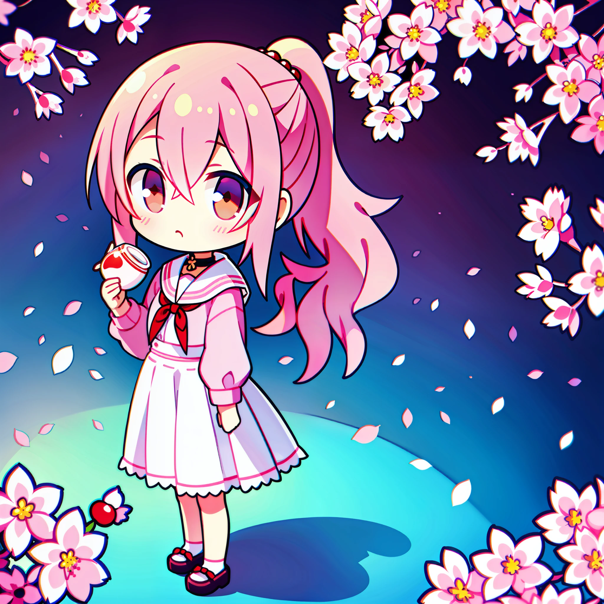 Cherry blossom pink hair color, young girl, short, milk ball, double ponytail,