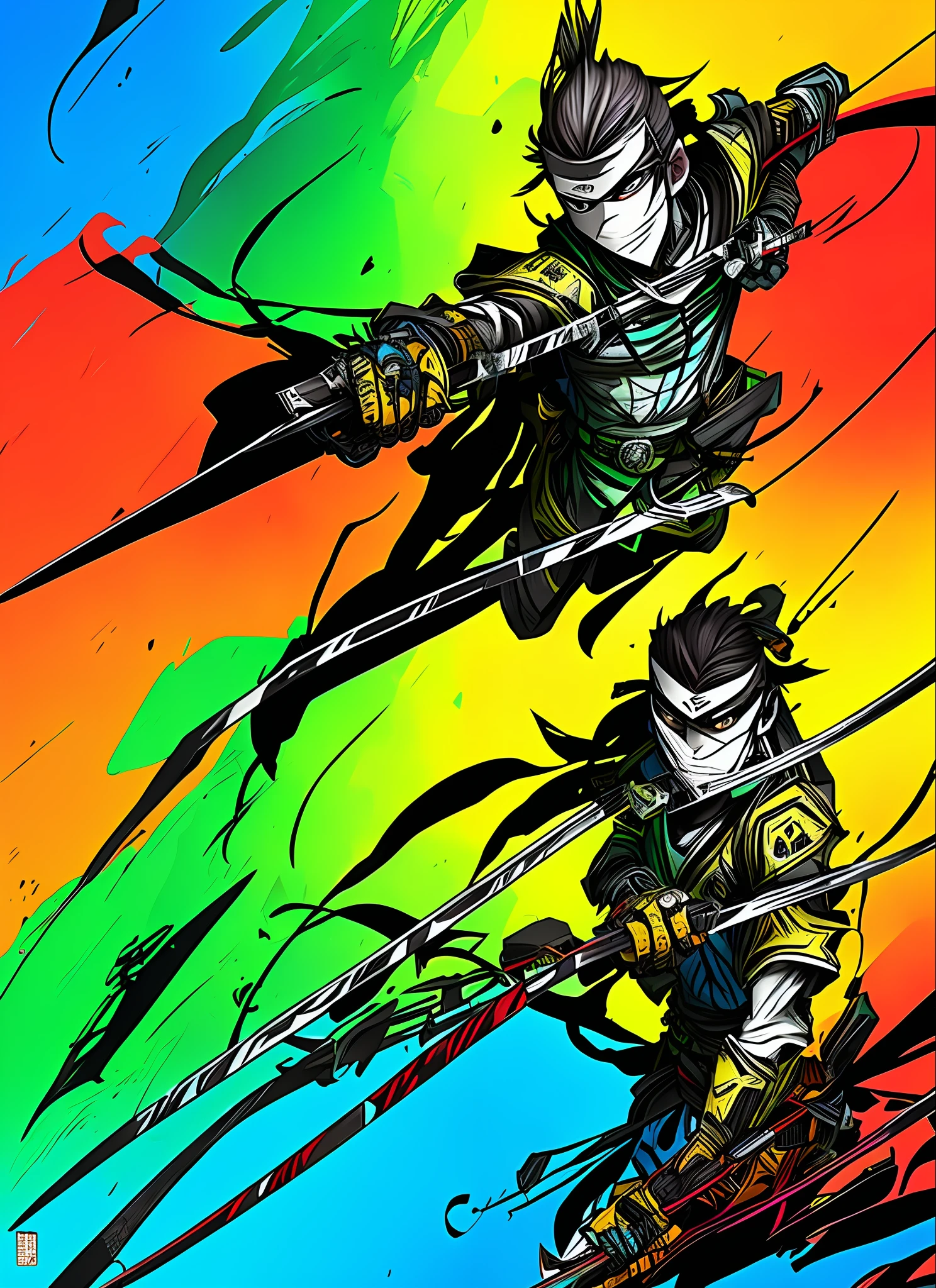 Zebra Ninja Two Katana Marksman Green Blue Yellow Red