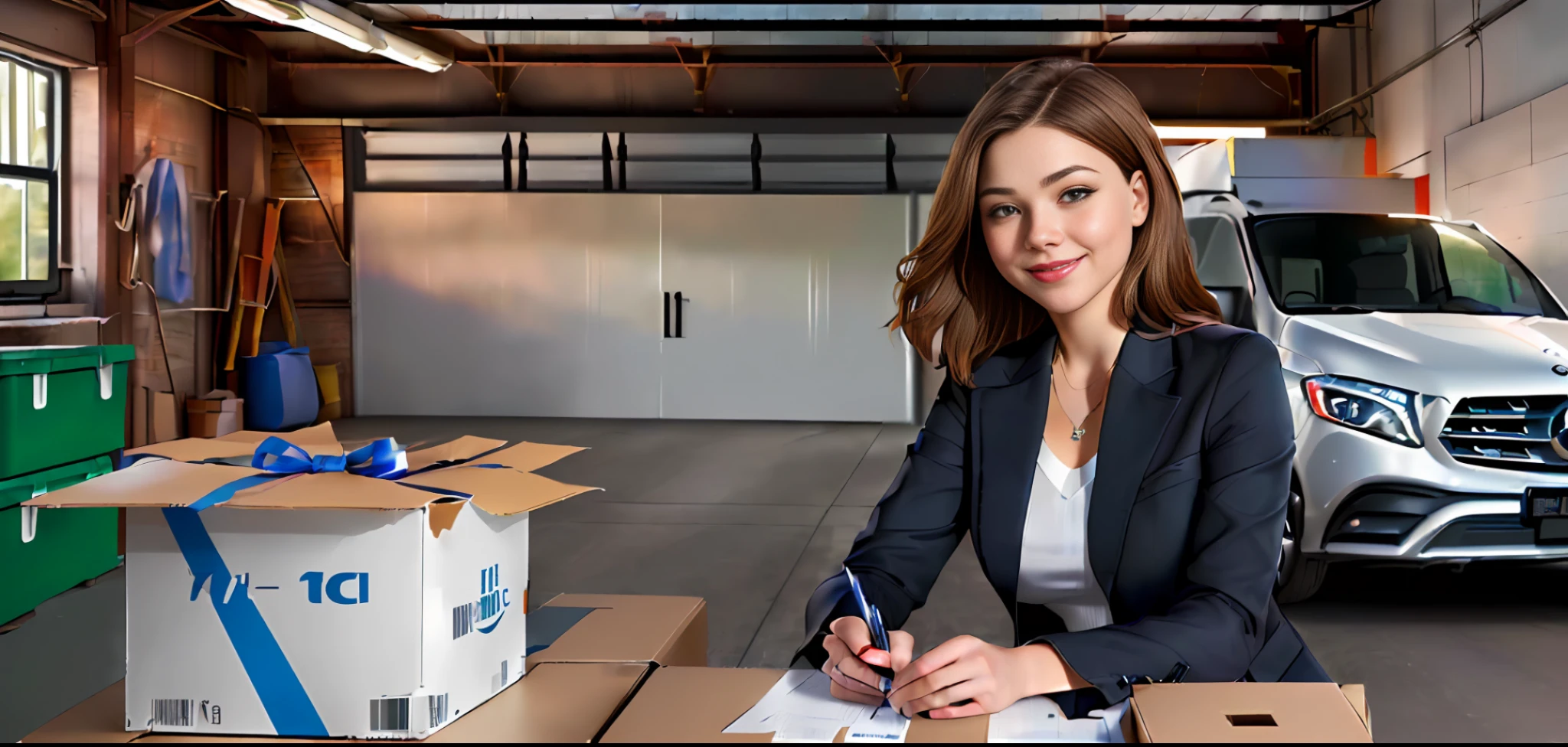Stilo Dreamlikeart:1),(Redshift style:1.2), (white modern clothing style, with simple blouse, businesswoman ((appearing the whole body)), (Matrix style).
[Chloe Grace Moretz| Kristin Kreuk), ((in a warehouse (((holding a box in her hand in the garage next to a large VAN mercedez https://www.bing.com/images/search?view=detailV2&ccid=wOC%2fjts8&id=86960E89AD9E7B264F2D56519D3E382F2FE6E851&thid=OIP.wOC_jts8oU6-SLA5XiC6ywAAAA&mediaurl=https%3a%2f%2fs3.us-east-2.amazonaws.com%2fdealer-inspire-vps-vehicle-images%2fstock-images%2fchrome%2f0a2ef200d582027267795afc32684583.png&cdnurl=https%3a%2f%2fth.bing.com%2fth%2fid%2fR.c0e0bf8edb3ca14ebe48b0395e20bacb%3frik%3dUejmLy84Pp1RVg%26pid%3dImgRaw%26r%3d0&exph=355&expw=474&q=van+mercedezs+benz+2023&simid=608016006398769450&FORM=IRPRST&ck=60B5D1FBFAC6B9387EDDDADBDE055632&selectedIndex=5&ajaxhist=0&ajaxserp=0 and with boxes)))), wearing white shoes, smiling, cheerful, holding a box in hand, company clothes, luxury office, focus, smile, well dressed, brown hair.