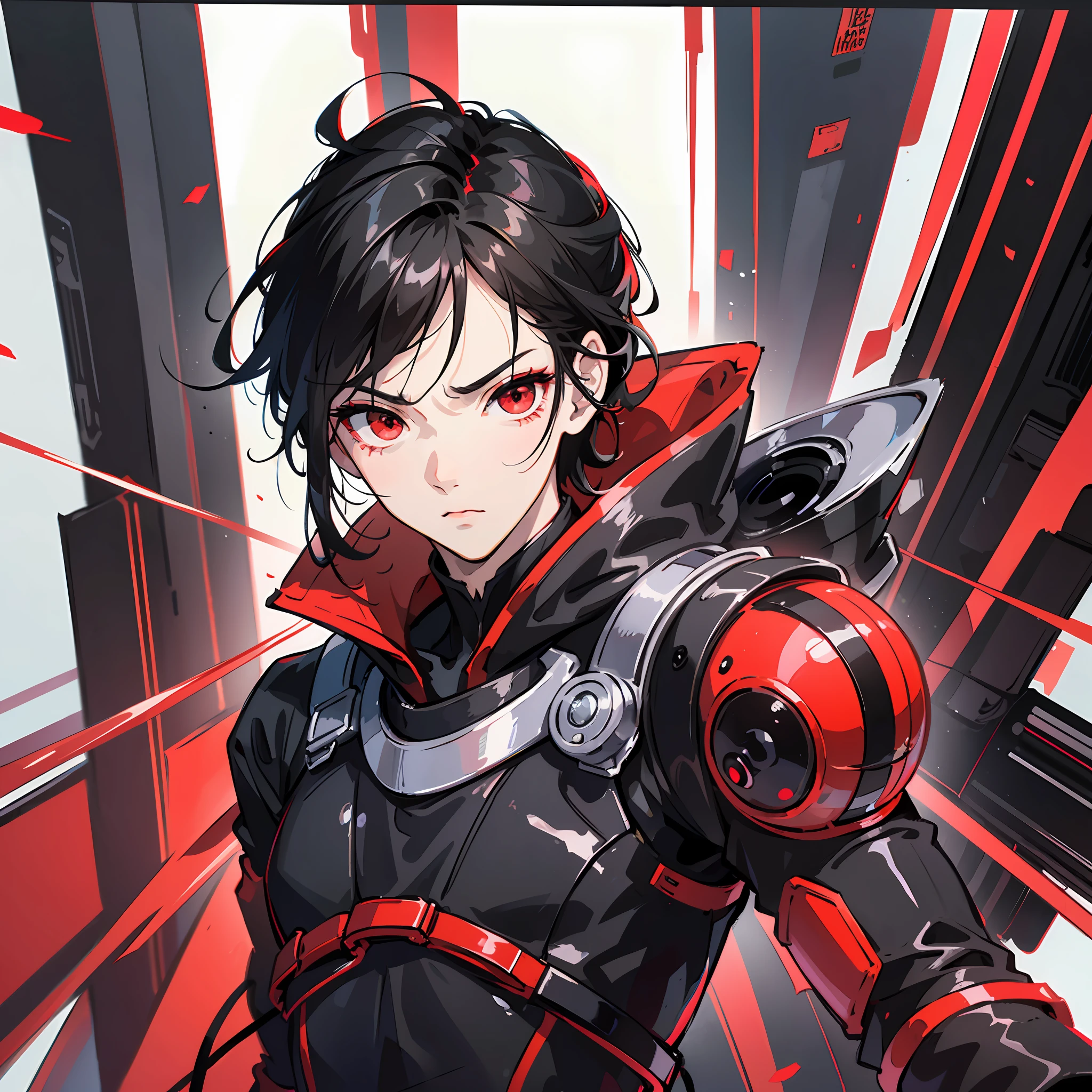 1 android boy black hair red eyes serious face --auto --s2