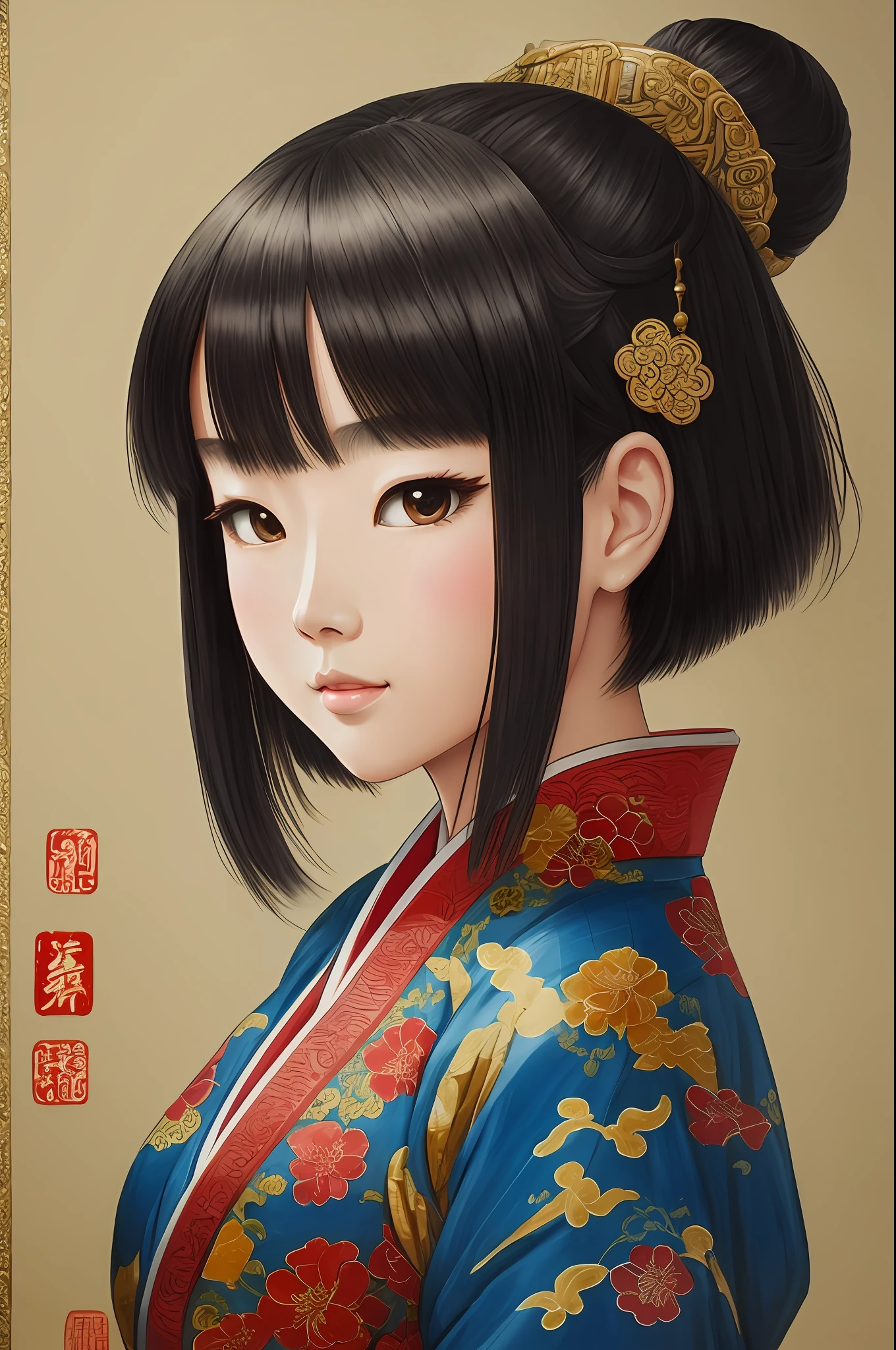 Tang Dynasty paintings, oriental paintings, oriental style, cute short-haired girl in Japanese anime, contemporary paintings, very detailed, detailed, detailed, complicated, dango collection