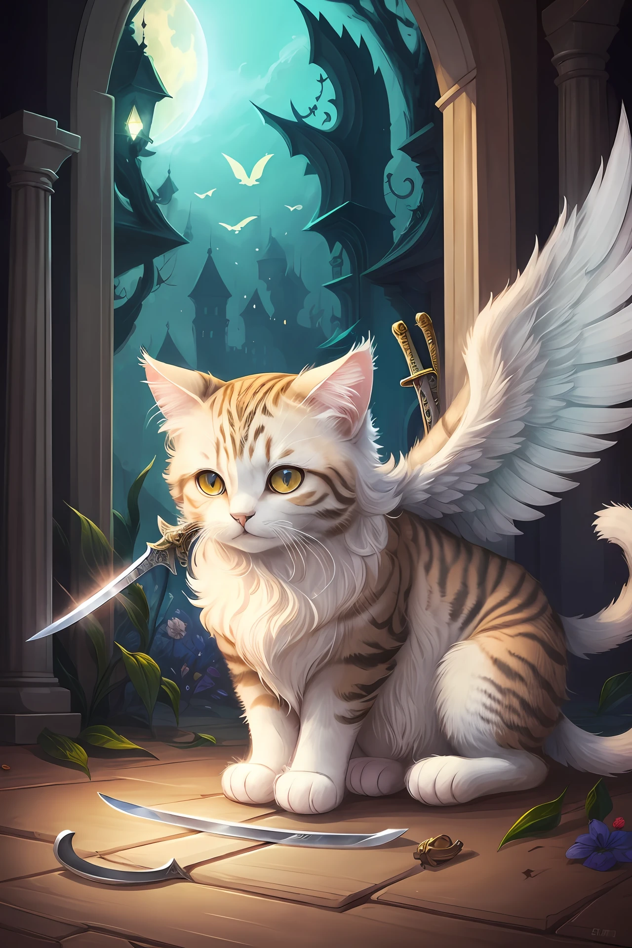 cat with wings holding a sword --auto --s2
