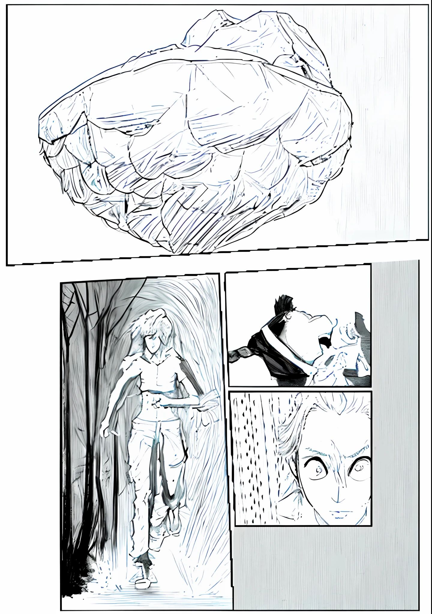 black and white manga page, black and white manga comics, comic book page, black and white manga panel, afro samurai manga style, comic book page, manga style, like an ugly titan, manga page, manga scans, heavy metal comic book style, comics panel, comic book panel