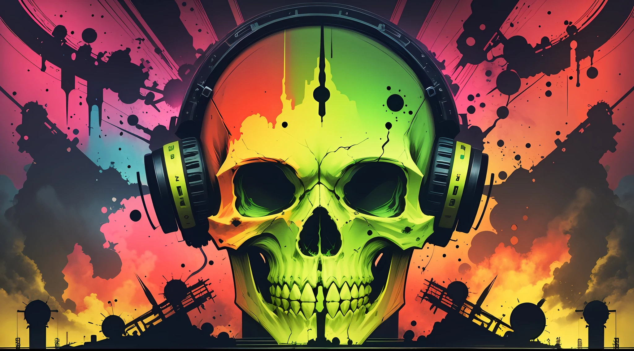 technicolor, vibrant, human skull, chemical, radioactive glow,Biohazard, supersaturated abstract art