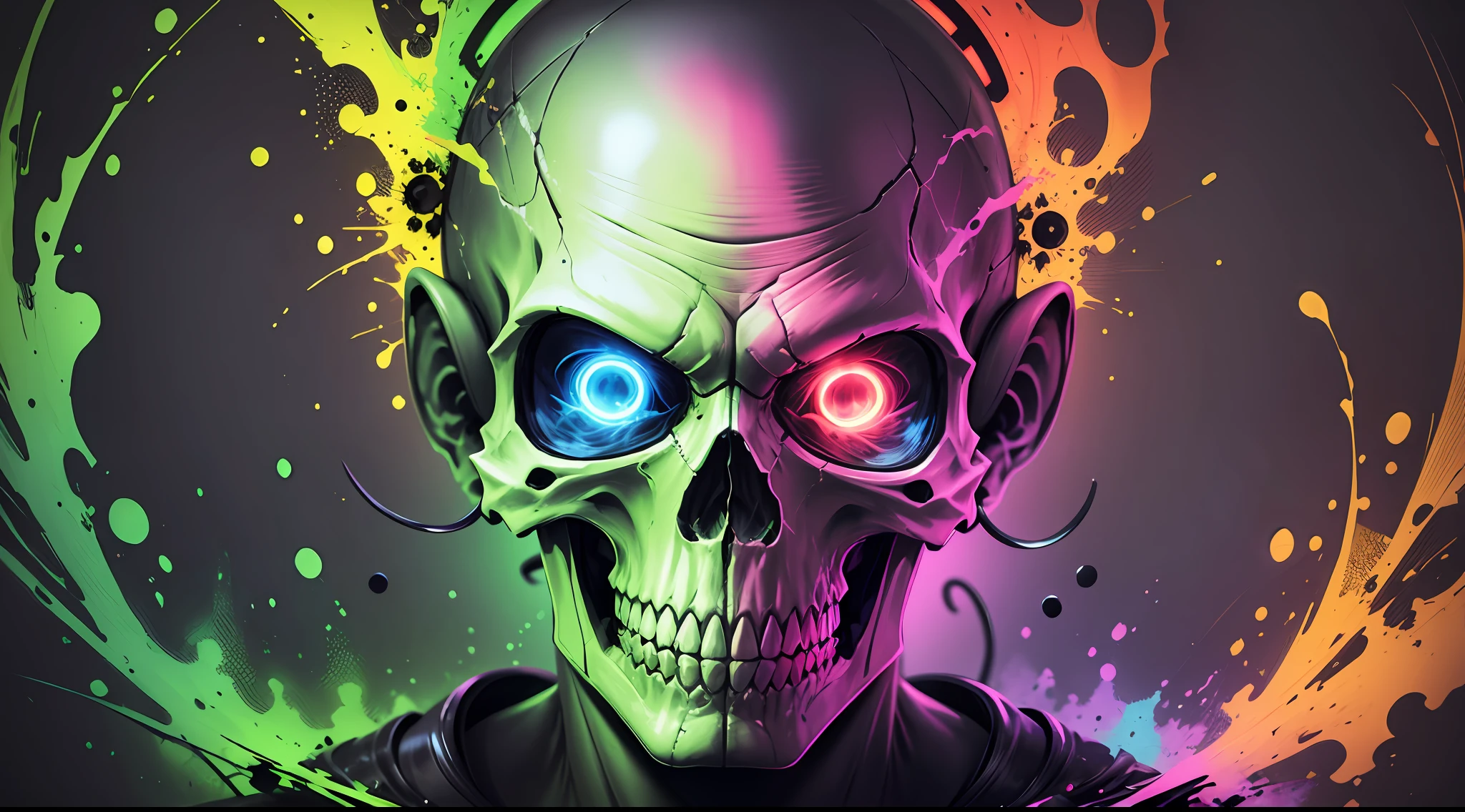 technicolor, vibrant, human skull, chemical, radioactive glow,Biohazard, supersaturated abstract art