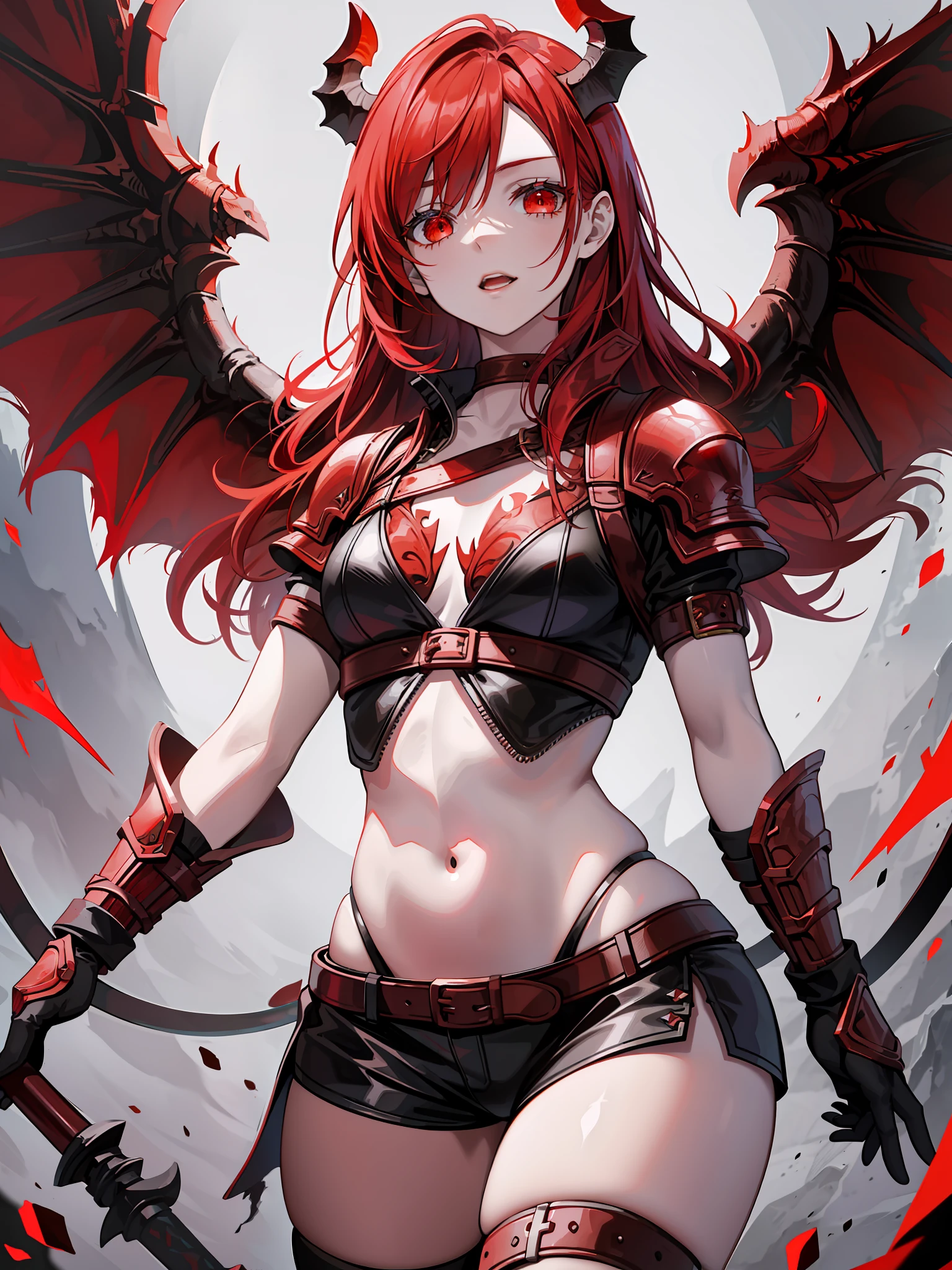 God of war, 1girl, red, black, copper, with demon wings
