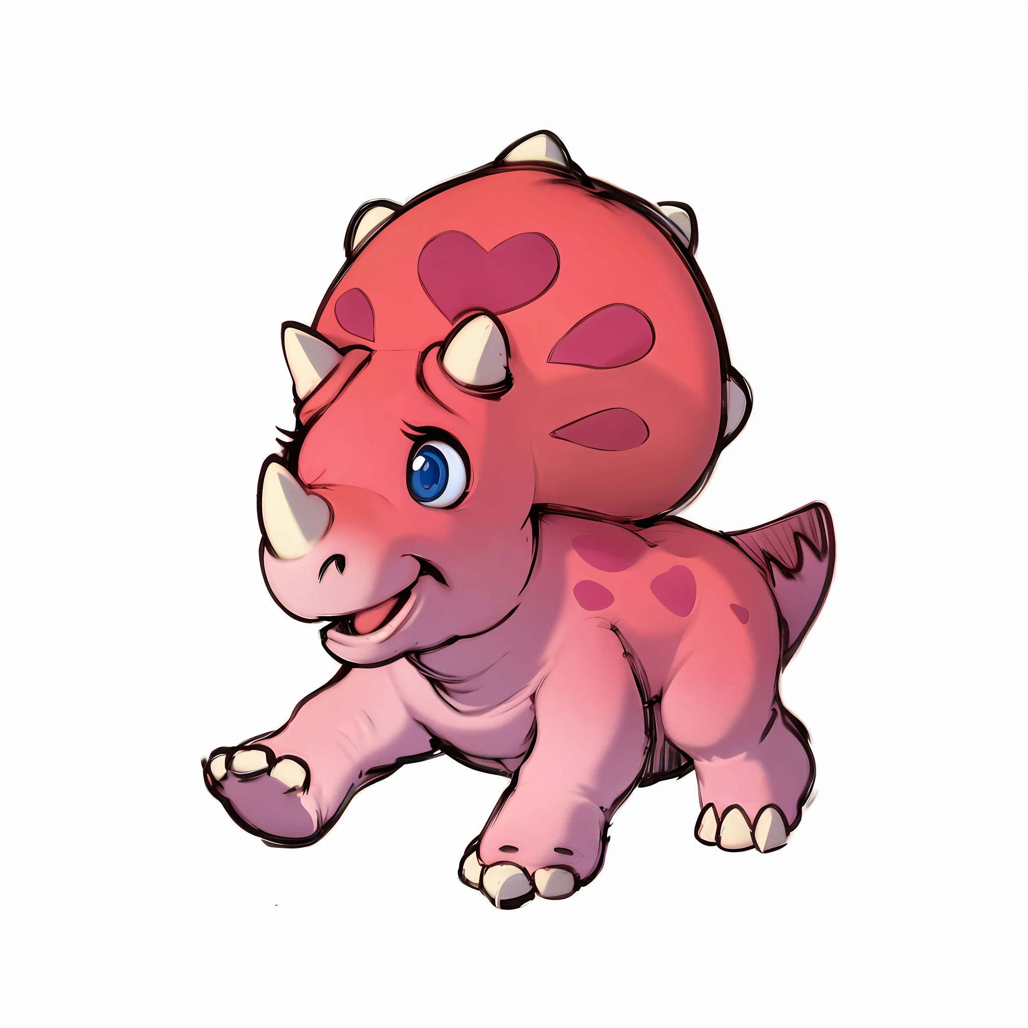 cartoon drawing of pink triceratops with heart-shaped tail, triceratops, dinosaur, high resolution, cute Pokemon style, similar to Pokemon, plastic texture, 3D, highlight, stereoscopic effect,