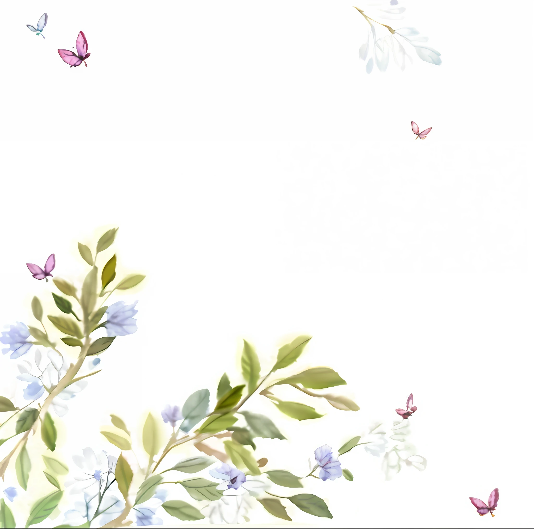Delicate garden on paper, botanical background, painted floral background, rainbow botanical background, flowers and butterflies, no text, watercolor illustration style, white border and background, botanical watercolors, background is white, background is white, botanical, pastel flowering background, with a white background, floral background