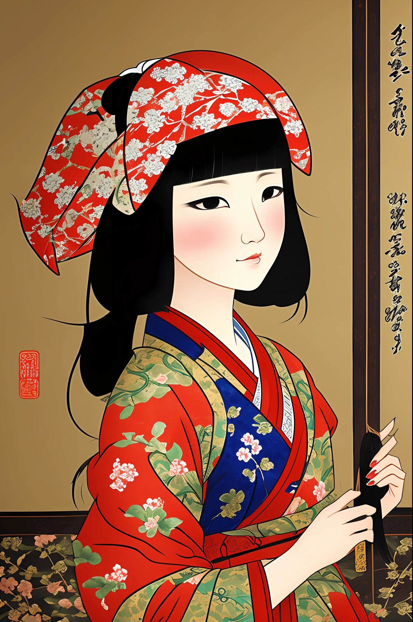 Classical oriental paintings, Korea, Joseon, 1392 oriental paintings, oriental paintings, oriental style, cute short-haired girl in Japanese anime, common people, common people, transparent, light colors, complex elements, Joseon painting style