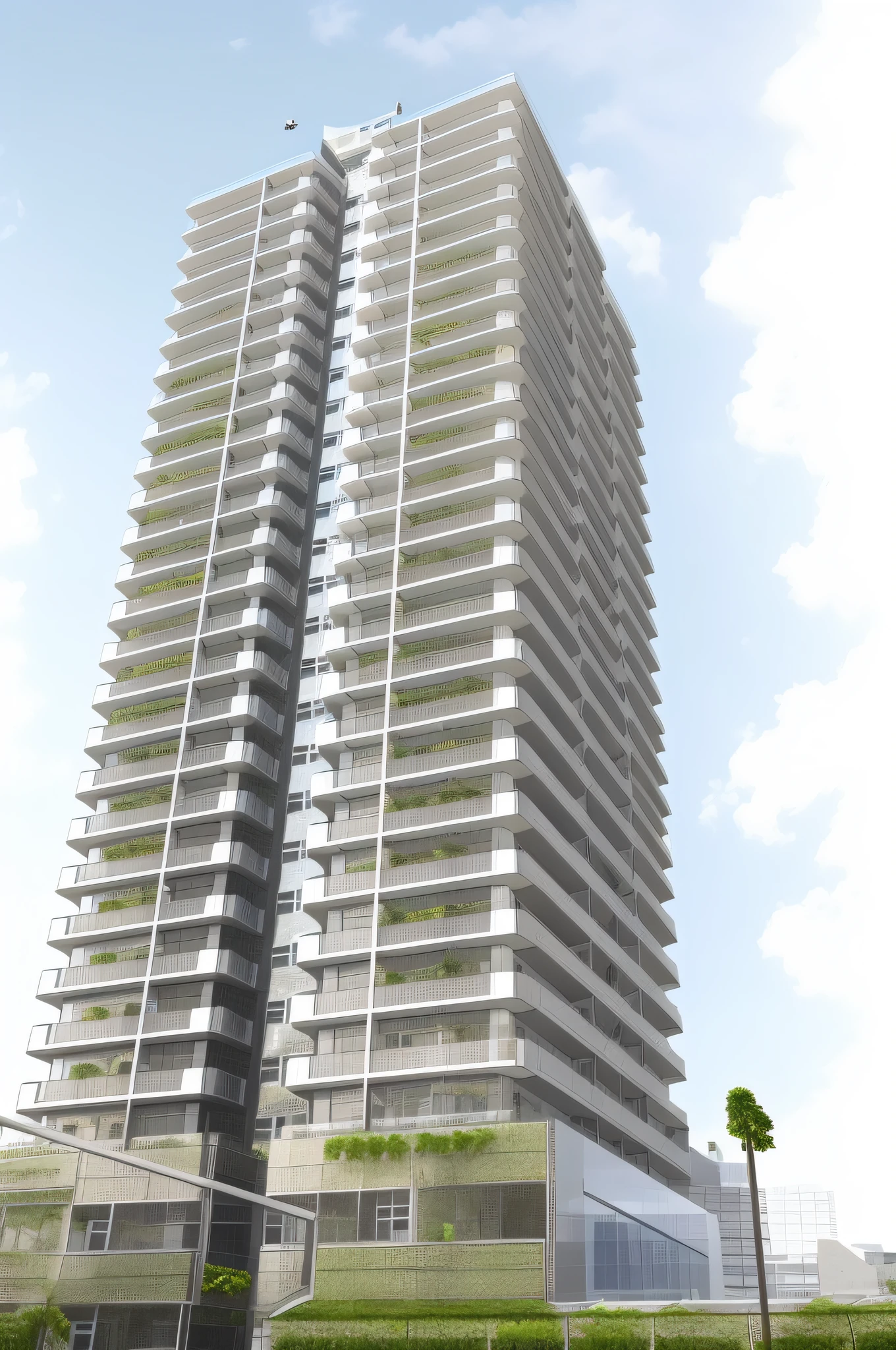 skyscraper with urban balcony, full building, urban skyscraper, skyscraper, architecture shot, cascade skyscraper, skyscraper, complex!!,neat dense building, hard and strong building, stacked building, tower, tall terrace, skyscraper, white pale concrete city, illustration