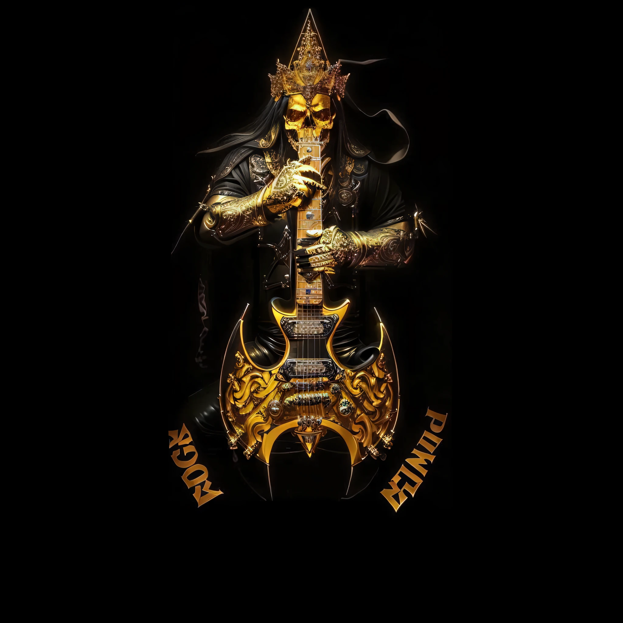 a close up of a guitar with a person holding it, heavy metal tshirt design, power metal album cover, heavy metal art style, rock music, gold and black metal, heavy metal artwork, heavy metal band promo, phone wallpaper, album, skull design for a rock band, mobile wallpaper, desktop background, heavy blues rock, detailed cover artwork, phone wallpaper hd