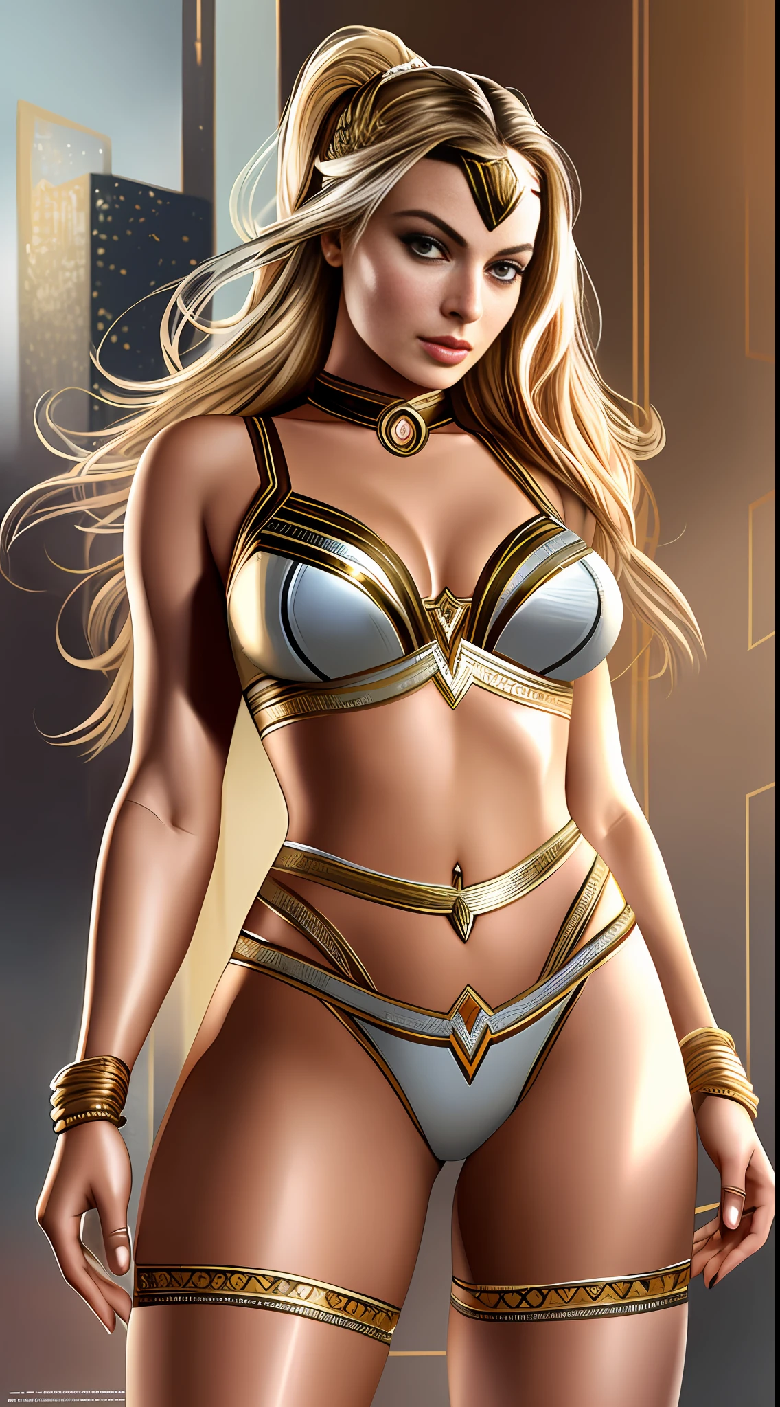 create Margot robbie, foto by (Wonder woman:1.1), in Full body photography of the most beautiful artwork in the world, a beautiful woman in intricate costume , Camel toe, (Camel toe), ArtStation, CGSociety, complex, high detail, clear focus, dramatic, realistic pictorial art trends Greg Rutkovsky