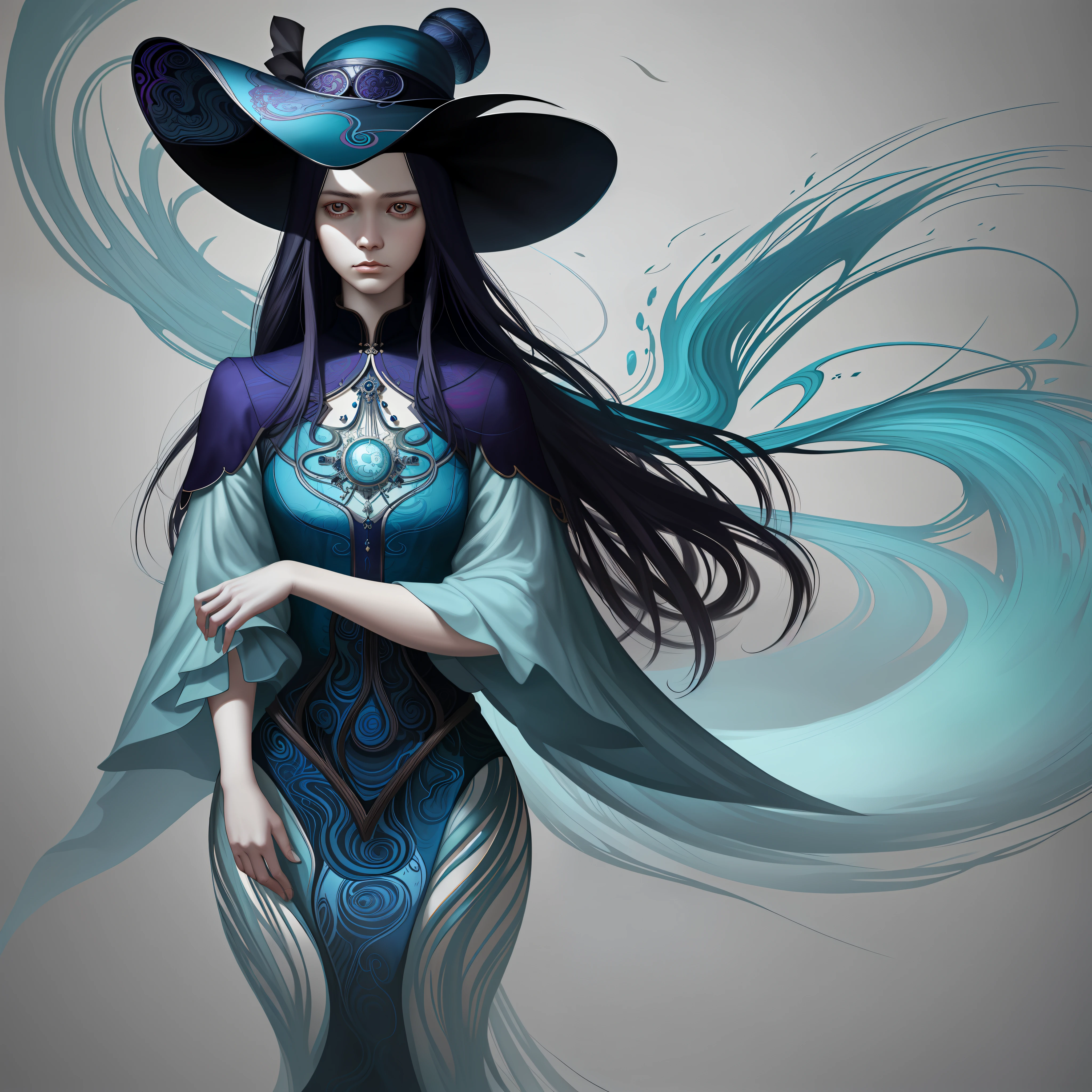 Feng shui style portrait of sad woman with a hat on, hauntingly beautiful art, beautiful digital artwork, james jean and wlop, artgerm and james jean, art of alessandro pautasso, beautiful art uhd 4 k, illustration art, tom bagshaw artstyle, pino daeni and dan mumford