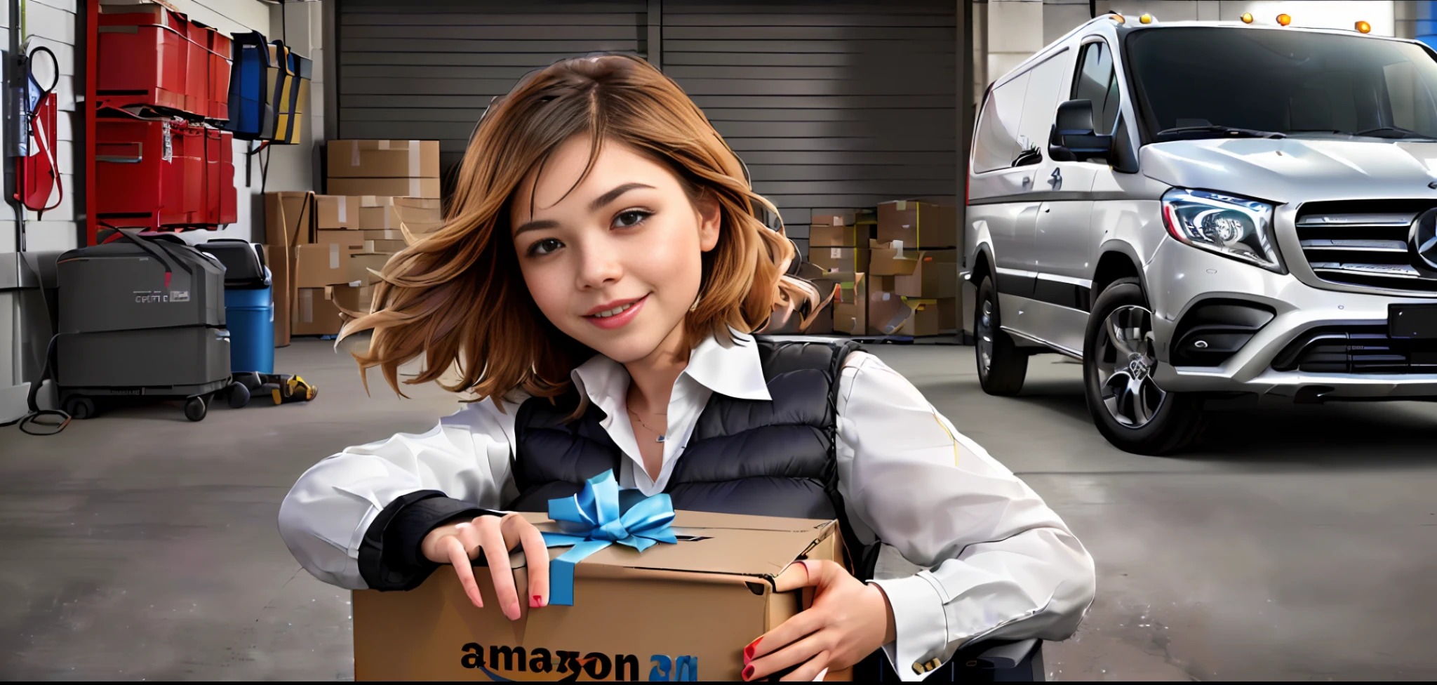 Stilo Dreamlikeart:1),(Redshift style:1.2), (white modern clothing style, with simple blouse, businesswoman ((appearing the whole body)), (Matrix style).
[Chloe Grace Moretz| Kristin Kreuk), ((in a warehouse (((holding a box in her hand in the garage next to a large VAN mercedez https://www.bing.com/images/search?view=detailV2&ccid=wOC%2fjts8&id=86960E89AD9E7B264F2D56519D3E382F2FE6E851&thid=OIP.wOC_jts8oU6-SLA5XiC6ywAAAA&mediaurl=https%3a%2f%2fs3.us-east-2.amazonaws.com%2fdealer-inspire-vps-vehicle-images%2fstock-images%2fchrome%2f0a2ef200d582027267795afc32684583.png&cdnurl=https%3a%2f%2fth.bing.com%2fth%2fid%2fR.c0e0bf8edb3ca14ebe48b0395e20bacb%3frik%3dUejmLy84Pp1RVg%26pid%3dImgRaw%26r%3d0&exph=355&expw=474&q=van+mercedezs+benz+2023&simid=608016006398769450&FORM=IRPRST&ck=60B5D1FBFAC6B9387EDDDADBDE055632&selectedIndex=5&ajaxhist=0&ajaxserp=0 and with boxes)))), wearing white shoes, smiling, cheerful, holding a box in hand, company clothes, luxury office, focus, smile, well dressed, brown hair.
